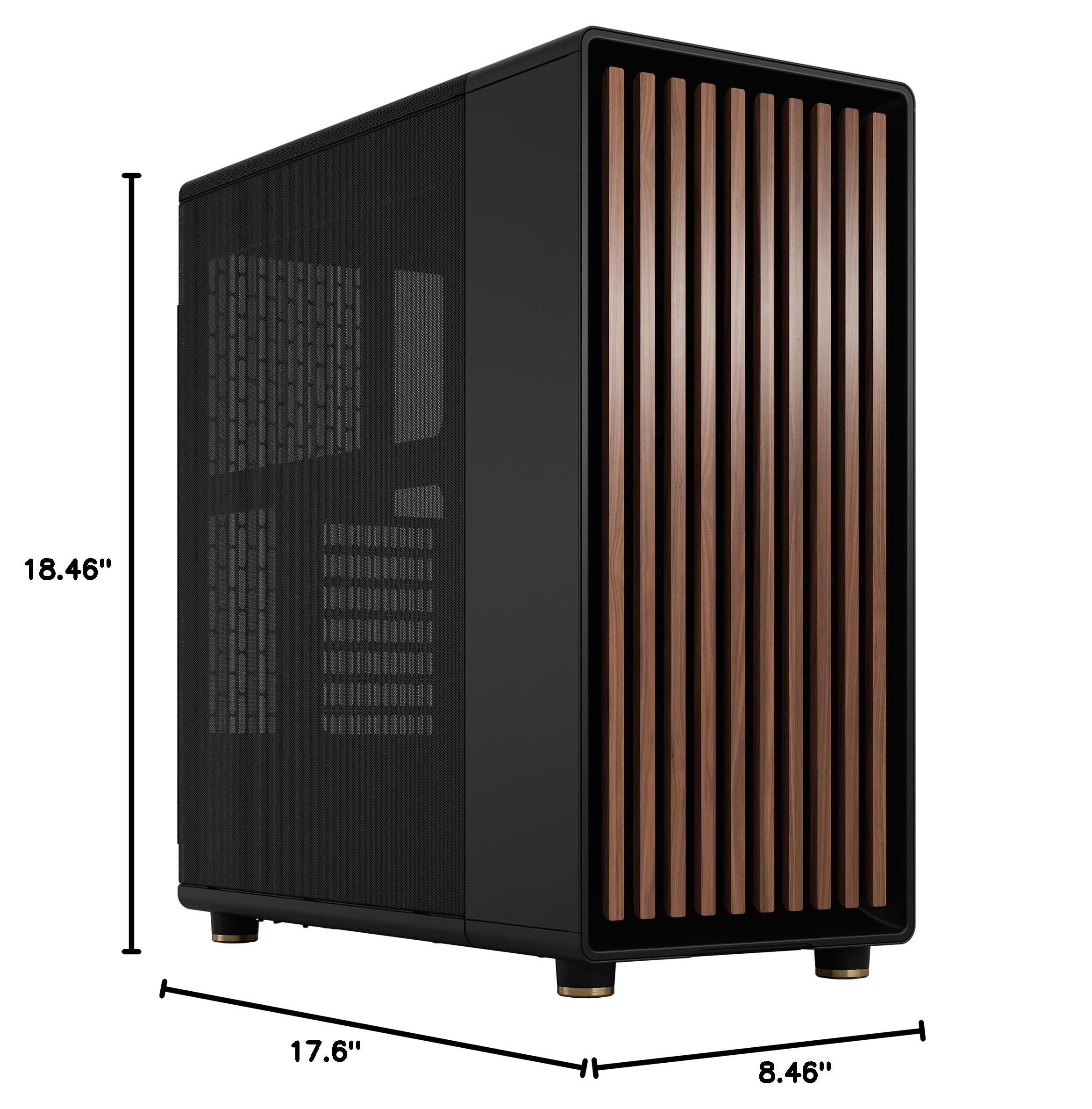 Fractal Design North ATX Mid Tower PC Case - Genuine Walnut Wood Front Panel, Mesh Side Panels, 2x140mm PWM Fans, USB-C - Premium Airflow Gaming Case (Charcoal Black) - Perfect for High-Performance Gaming PCs and Workstation Builds