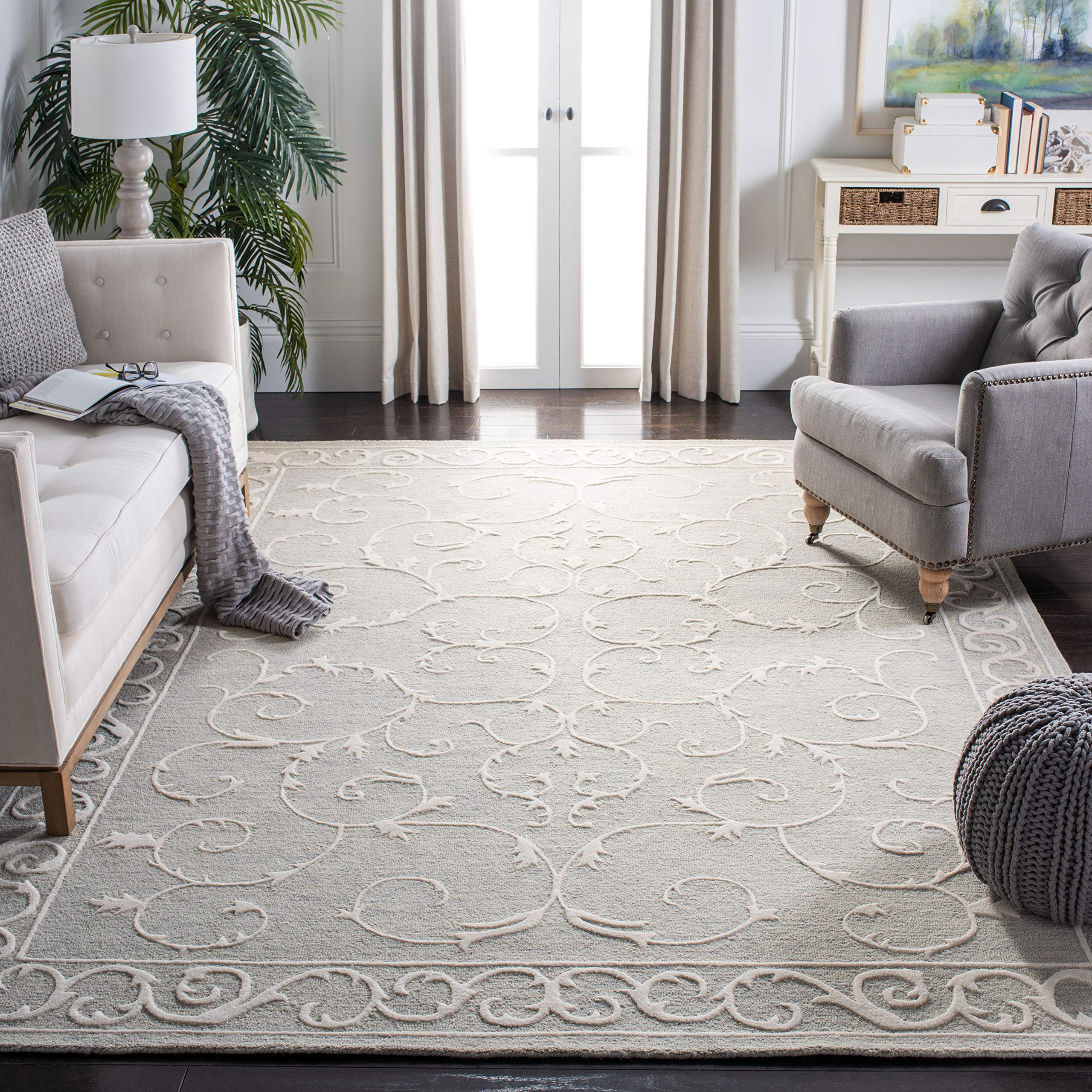 SAFAVIEH Micro-Loop Collection 5' Square Light Grey/Ivory MLP507F Handmade Wool Area Rug - Perfect for Living Room, Bedroom & Country Cottage Decor