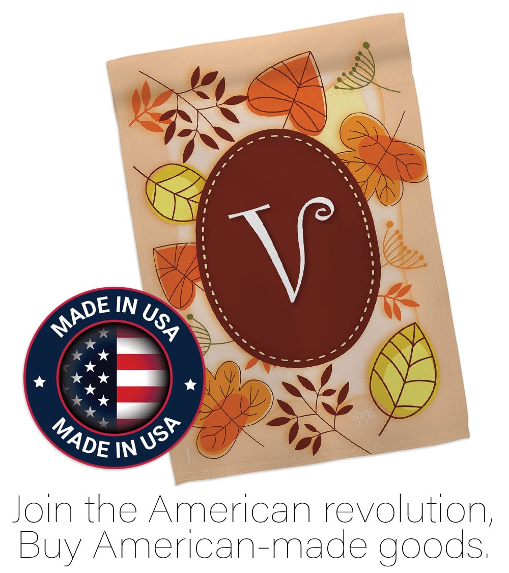Autumn V Initial House Flag Set - 28x40in Thick Fabric for Fall Harvest Decor