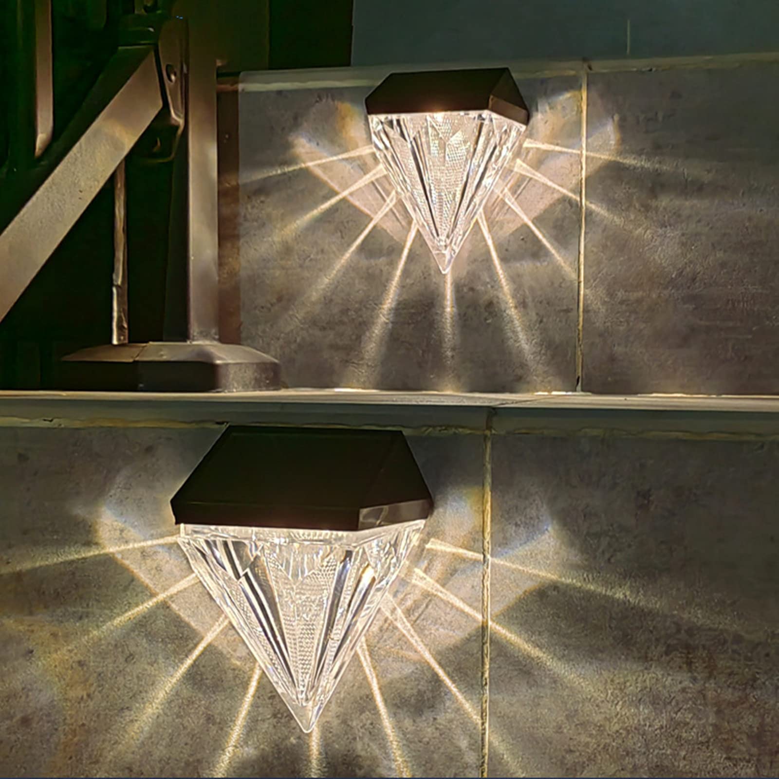 Solar Powered Diamond Fence & Deck Lights - Waterproof Outdoor Wall Lighting for Garden, Yard, Stairs, Patio - Weatherproof Solar Landscape Lights (2 Pack) - Perfect for Pathway Illumination, Backyard Decor & Nighttime Safety