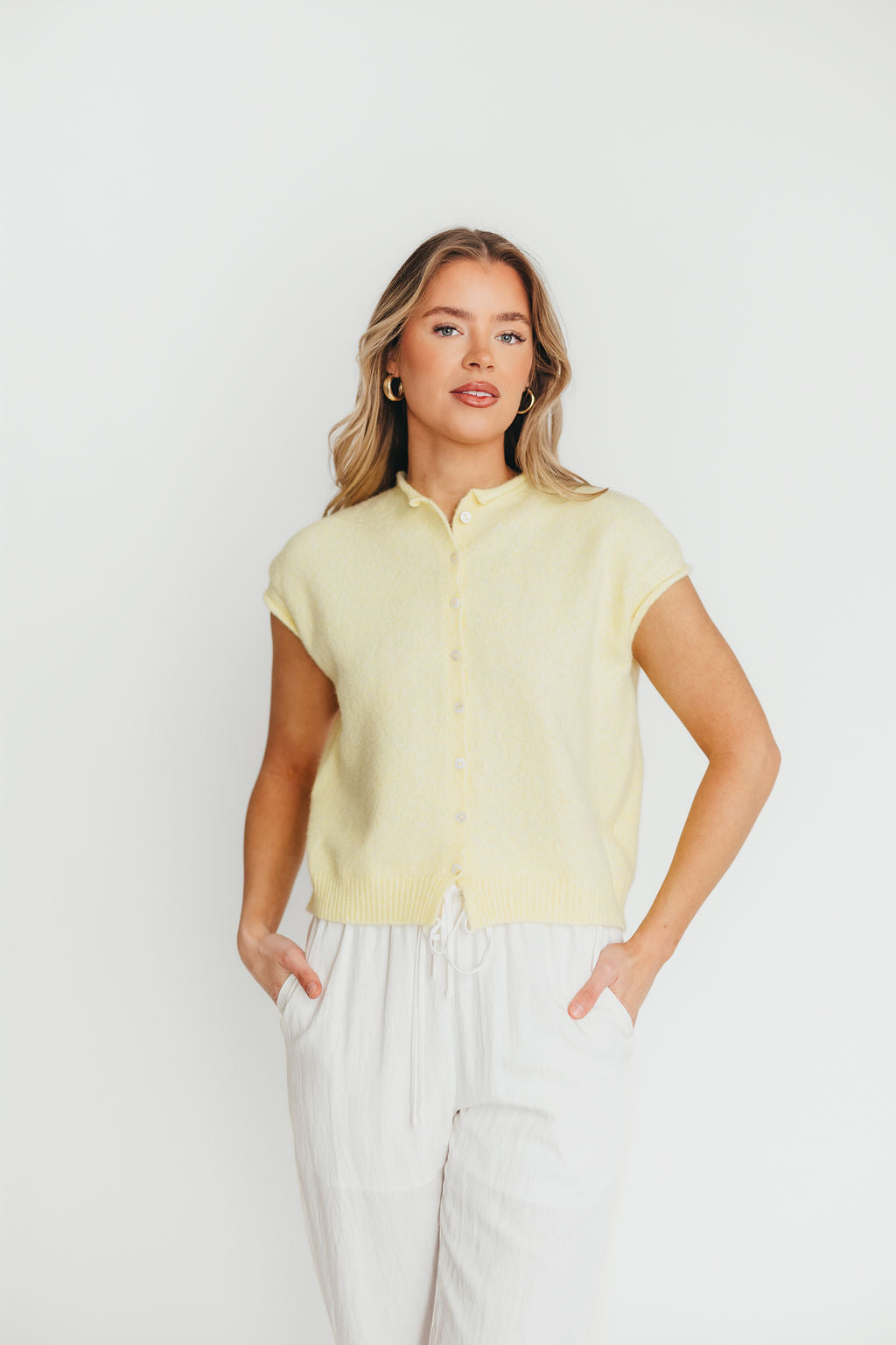 Wrenley Women's Knit Sweater Vest Cardigan - Soft Butter Yellow Pullover for Layering | Cozy Fall & Winter Fashion, Office Wear, Casual Outfits