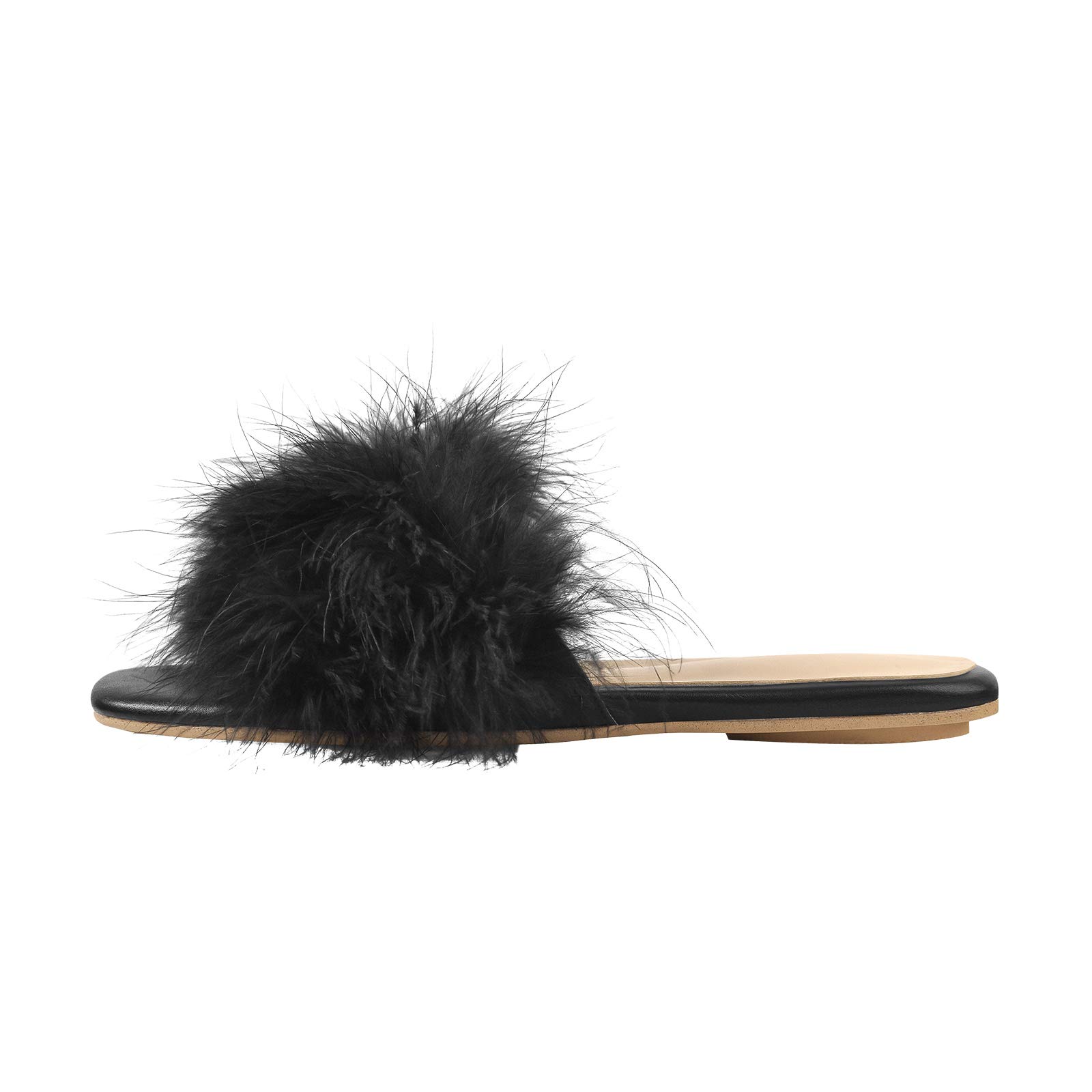 LISHAN Women's Fuzzy Fur Slides Sandals - Soft Plush House Slippers for Women, Cozy Indoor/Outdoor Slide Sandals for Lounge, Beach, and Vacation