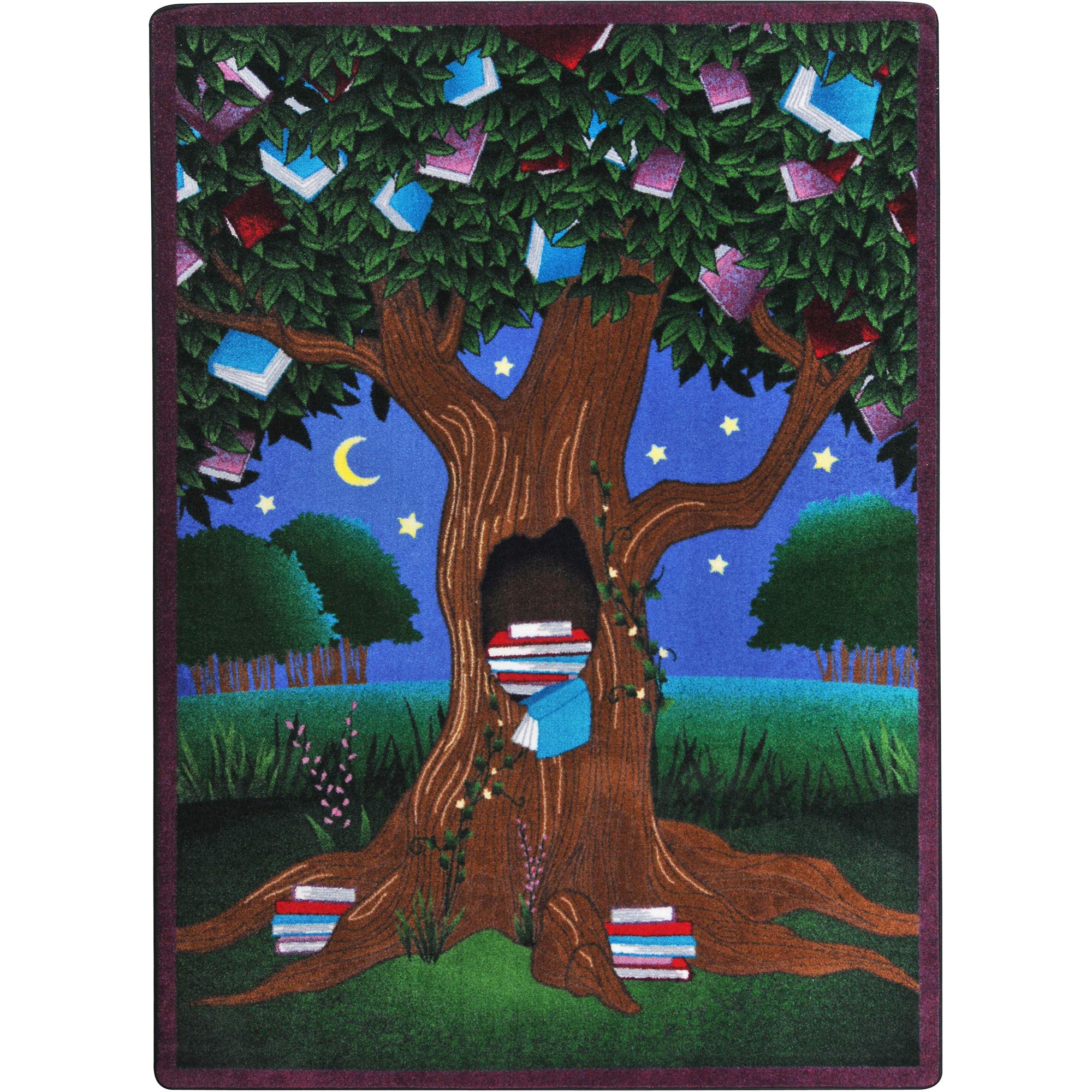 Joy Carpets Reading Tree Kids Rug - Colorful Educational Play Mat for Children's Room, Classroom & Playtime Learning Activities
