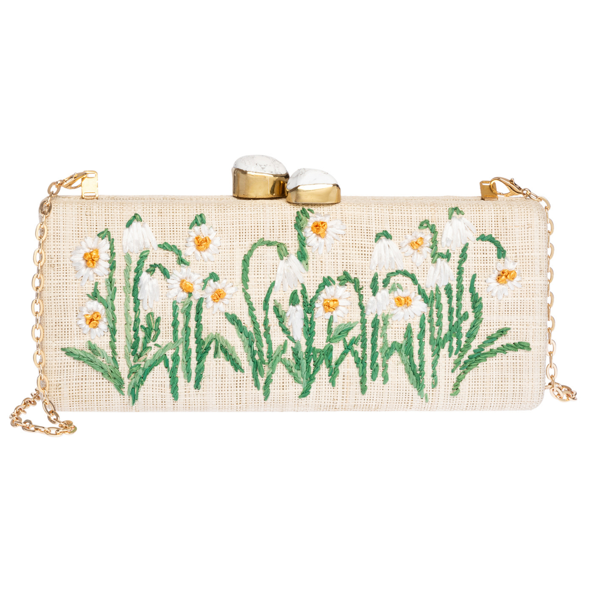 Alessandra Long Clutch Handbag - Natural & White Leather Crossbody Purse for Women | Perfect for Evening Parties, Weddings & Special Occasions