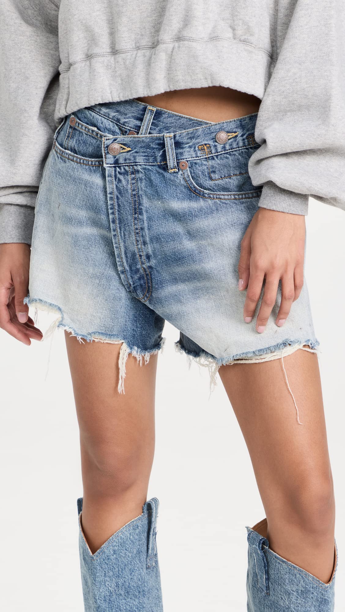 R13 Women's High Waist Crossover Shorts - Stretchy Denim Shorts for Women | Summer Fashion, Casual Wear, Beach Outfits & Street Style