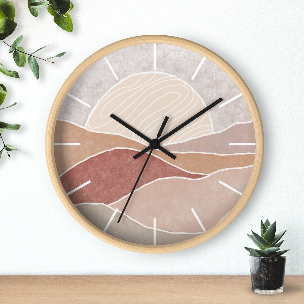 Silent Wall Clock with Sunset Modern Landscape Design - Battery Operated, No Ticking Noise - Perfect for Living Room, Bedroom, and Office Decor