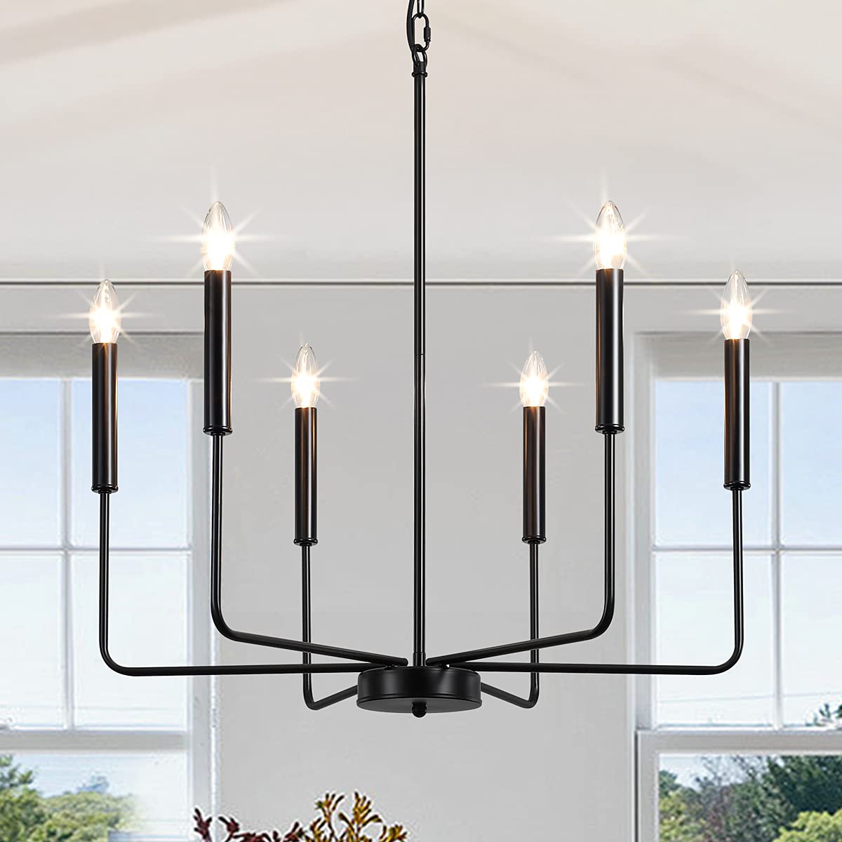 6-Light Black Candle Chandelier - Modern Farmhouse Rustic Industrial Hanging Light Fixture for Dining Room, Living Room, Kitchen Island & Entryway | Durable Iron Construction | Perfect for Home Decor, Wedding & Restaurant Lighting