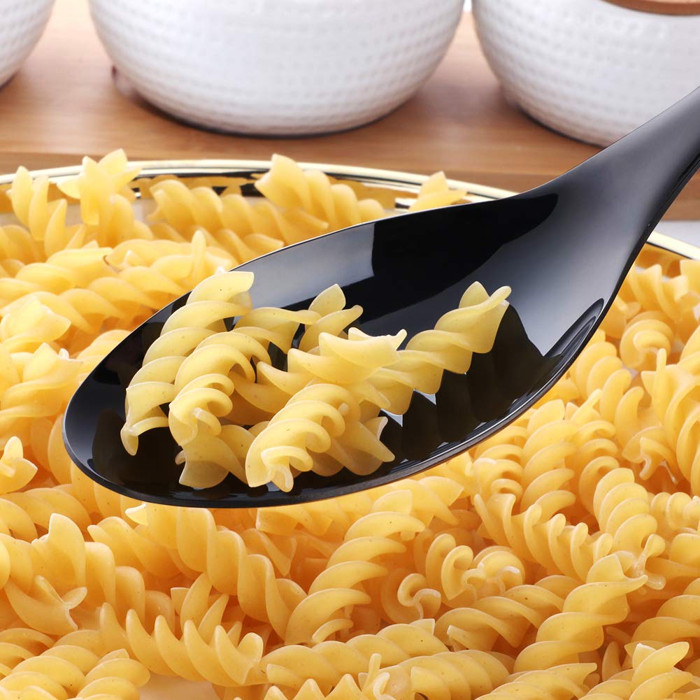 Stainless Steel Buffet Serving Spoons Set of 2 - 10 Inch Black Plated Large Salad Utensils, Dishwasher Safe - Perfect for Parties, Catering & Home Dining