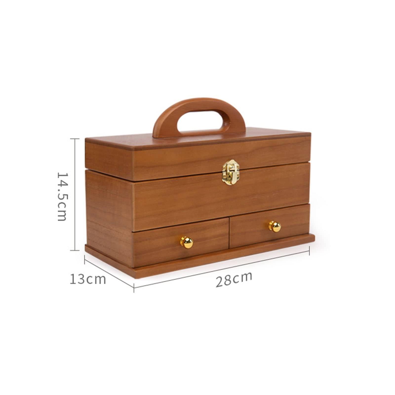 Wooden Sewing Organizer with 2 Drawers - Embroidery & Quilting Storage Box for Craft Supplies, Cross Stitch Kits (28x13x14.5cm, Brown) - Perfect for Hobbyists & DIY Sewing Projects at Home