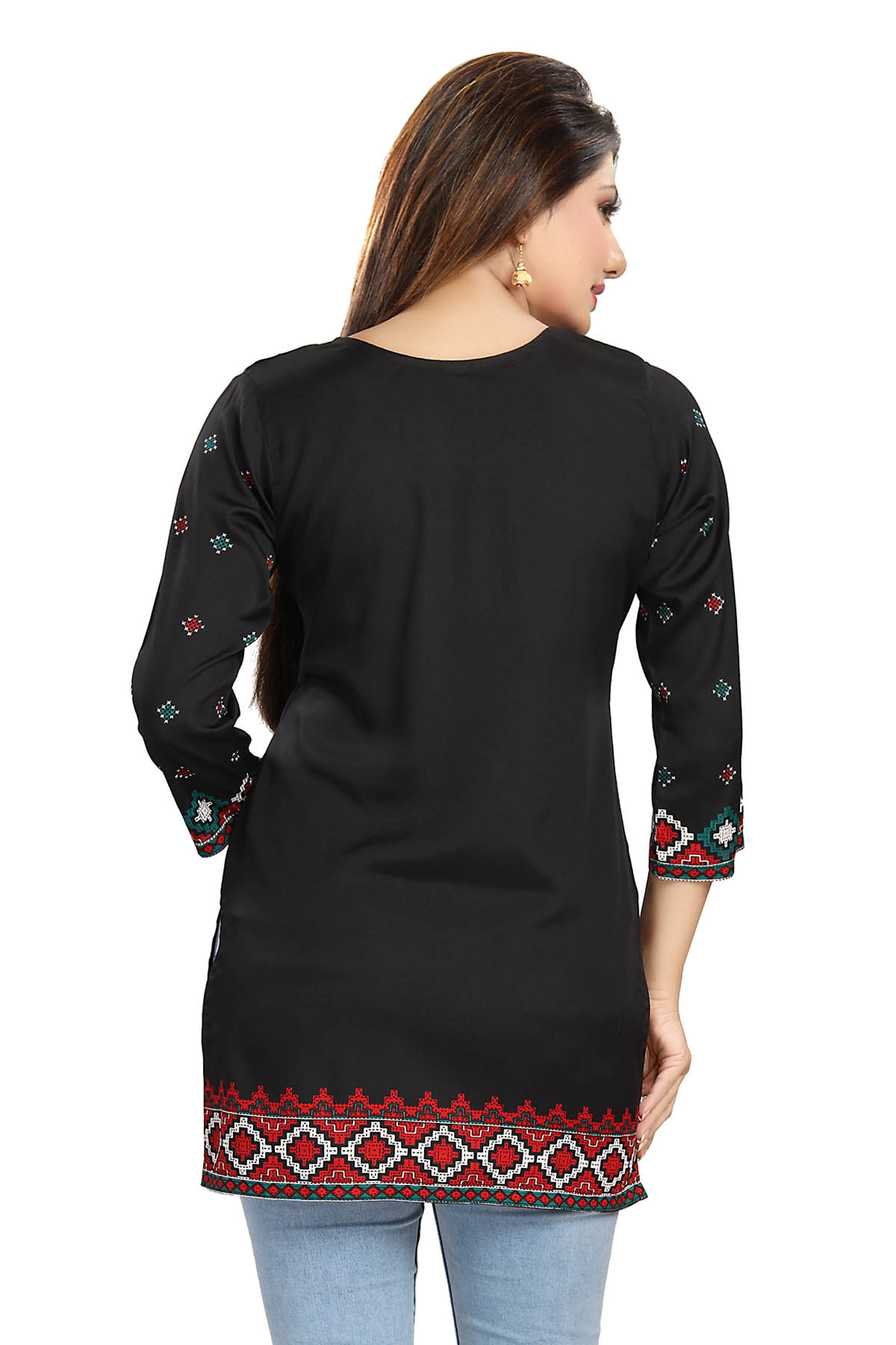 Stylish Blue Poly Crepe Short Kurti Tunic Top for Women - Comfortable Ethnic Wear (D1286) | Perfect for Casual Outings, Festivals & Office Wear
