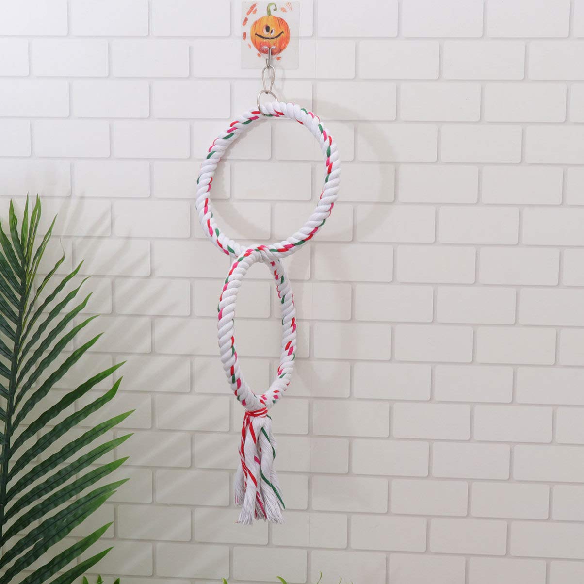 POPETPOP Colorful Parrot Chew Toys - Hanging Bird Swing with Rope Stand & Chewing Rings - Durable Pet Climbing & Grinding Toys for Parakeets, Cockatiels, Macaws (Perfect for Cage Play & Exercise)