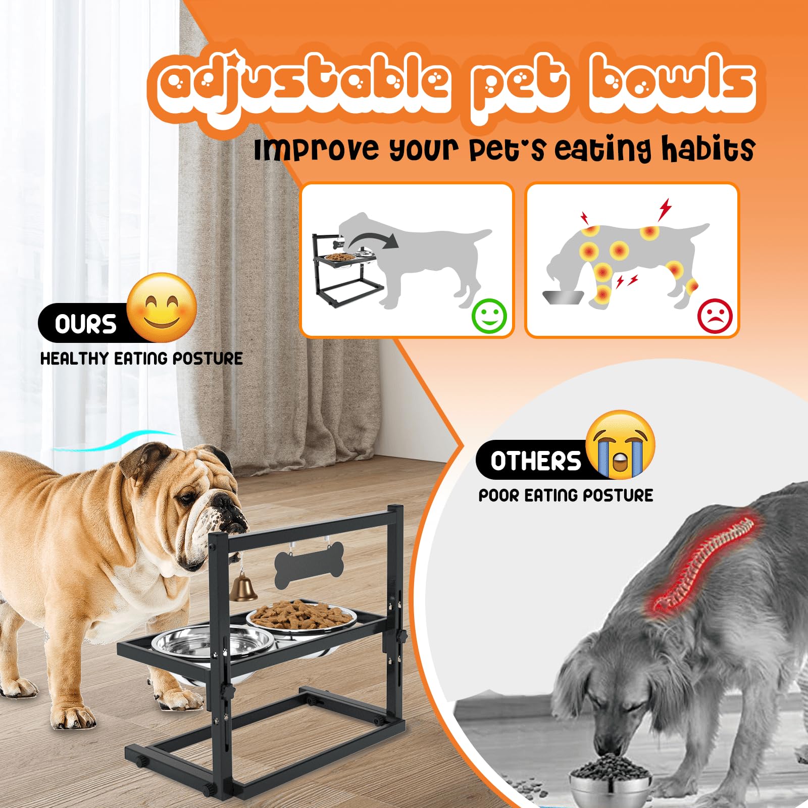 Adjustable Height Elevated Dog Bowls for Medium & Small Dogs - Stainless Steel Raised Pet Food Bowls with Stand - Perfect for Cats & Dogs Feeding Station - Ideal for Home, Kitchen or Pet Travel Accessories