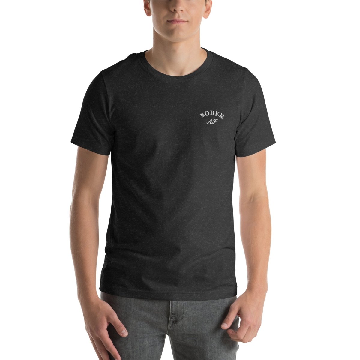 Sober AF Embroidered T-Shirt for Men & Women - Funny Alcohol-Free Statement Tee - Perfect for Sober Living, Recovery, and AA Meetings