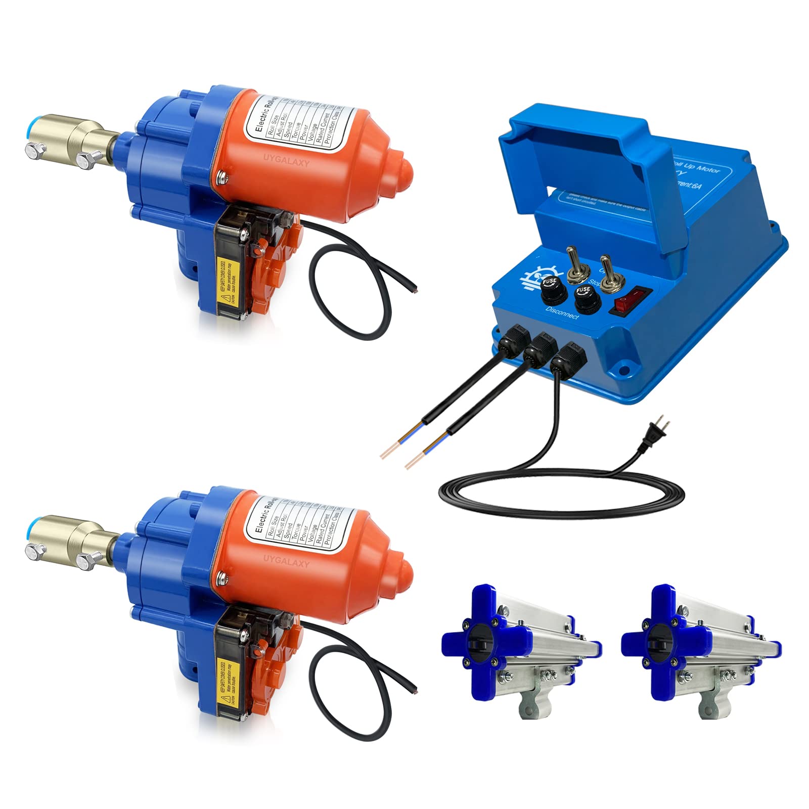 UYGALAXY Greenhouse Roll Up Motor with Limit Switch & Creeper (2 Pack) + Transformer Controller (AC110V to DC24V) - Automatic Ventilation System for Chicken Coop, Side Greenhouse & Garden Sheds - Perfect for Temperature Control & Air Circulation
