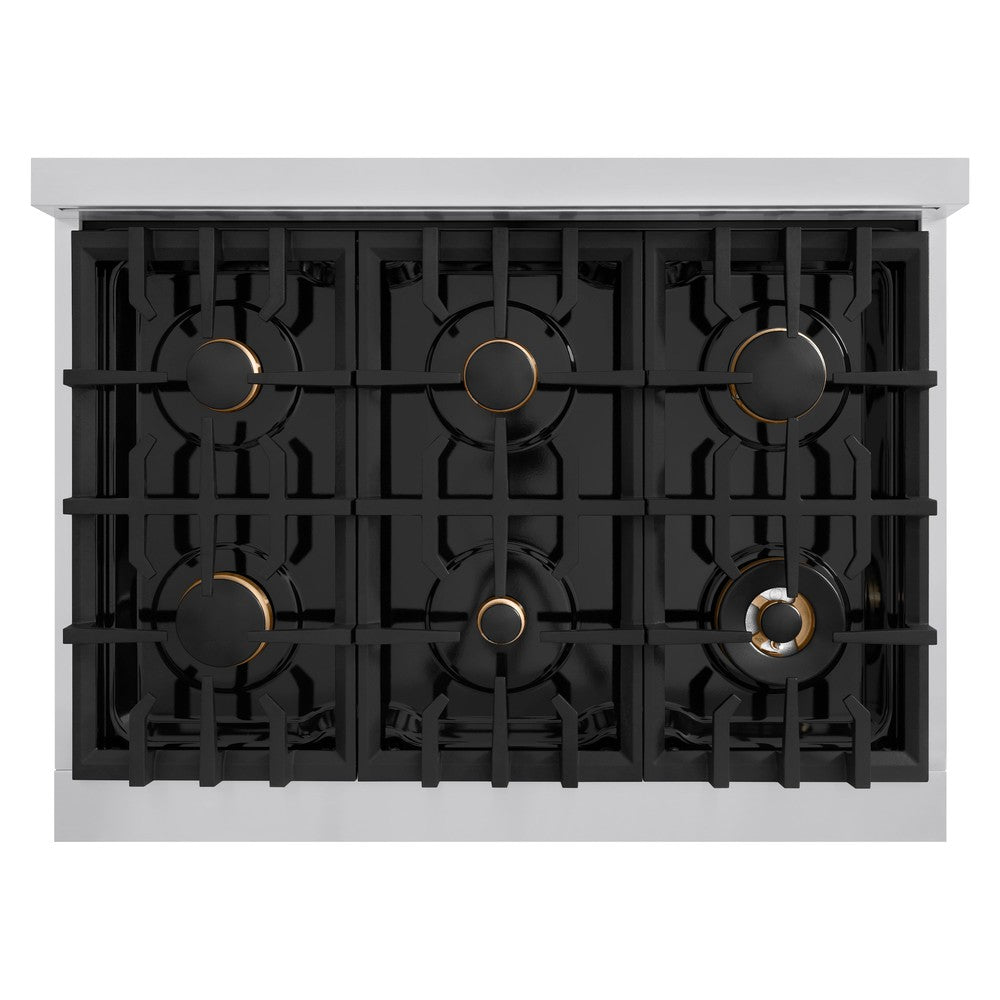 ZLINE Autograph Edition 36 Inch 5.2 Cu Ft Gas Range with 6 Burner Cooktop & Convection Oven - Stainless Steel with White Matte Door & Polished Gold Accents (HGRZ WM 36 G) - Perfect for Modern Kitchens, Home Chefs & Gourmet Cooking