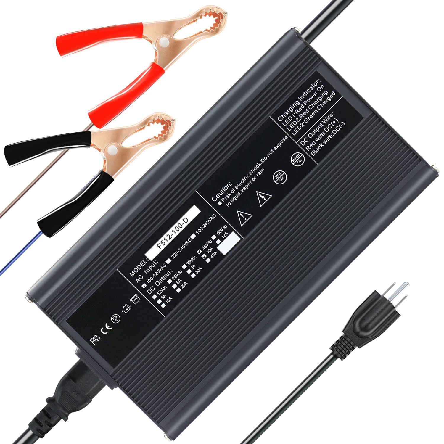 ExpertPower 48V 10A Smart Lithium LiFePO4 Battery Charger for Deep Cycle Rechargeable Batteries - Perfect for RVs, Solar Systems, Marine & Golf Carts