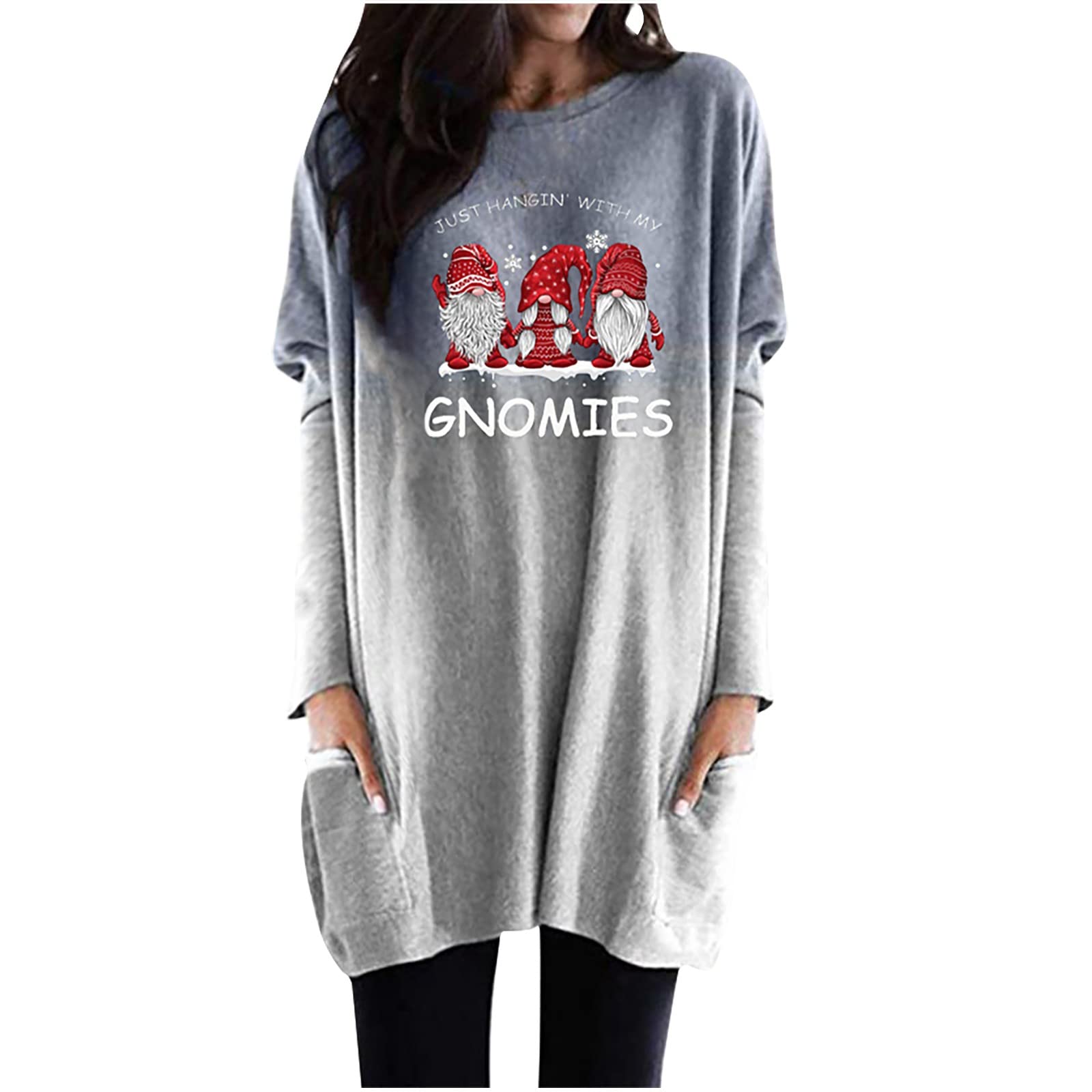 Women's Christmas Tree Graphic Long Sleeve Pullover Sweatshirt - Cozy Loose Casual Blouse for Holiday Movie Nights & Festive Gatherings