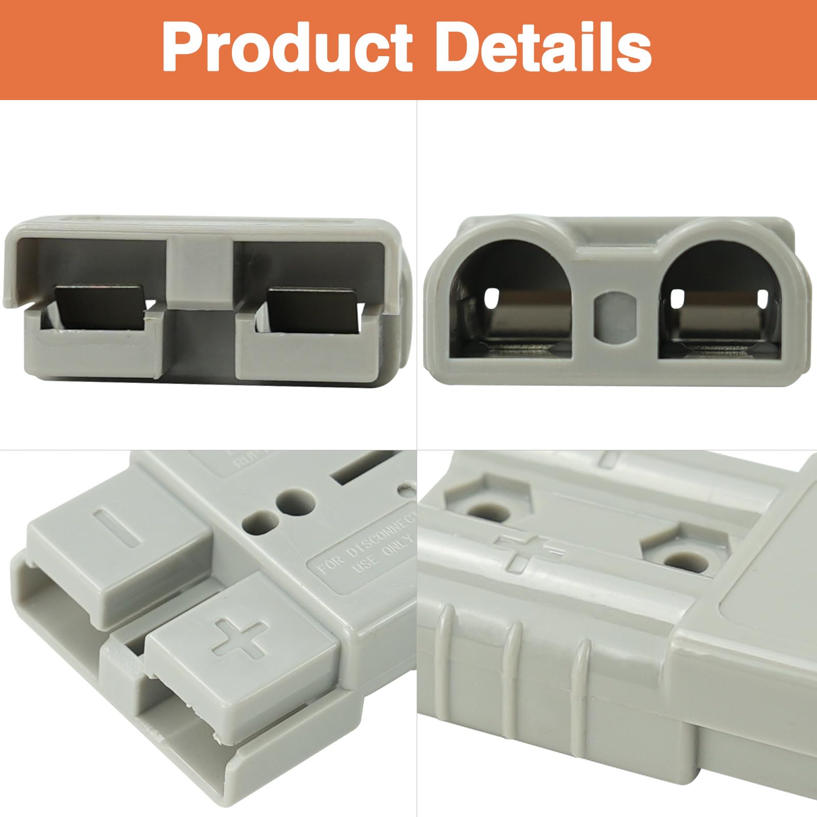 50Amp Battery Quick Connect Disconnect Kit - 1 Pair with Mounting Bracket & Dust Cover for 6-12 Gauge Cables (12-36V) - Perfect for Car, Bike, ATV, Winches, Lifts & Motors - Durable Gray Connectors for Easy Power Switching