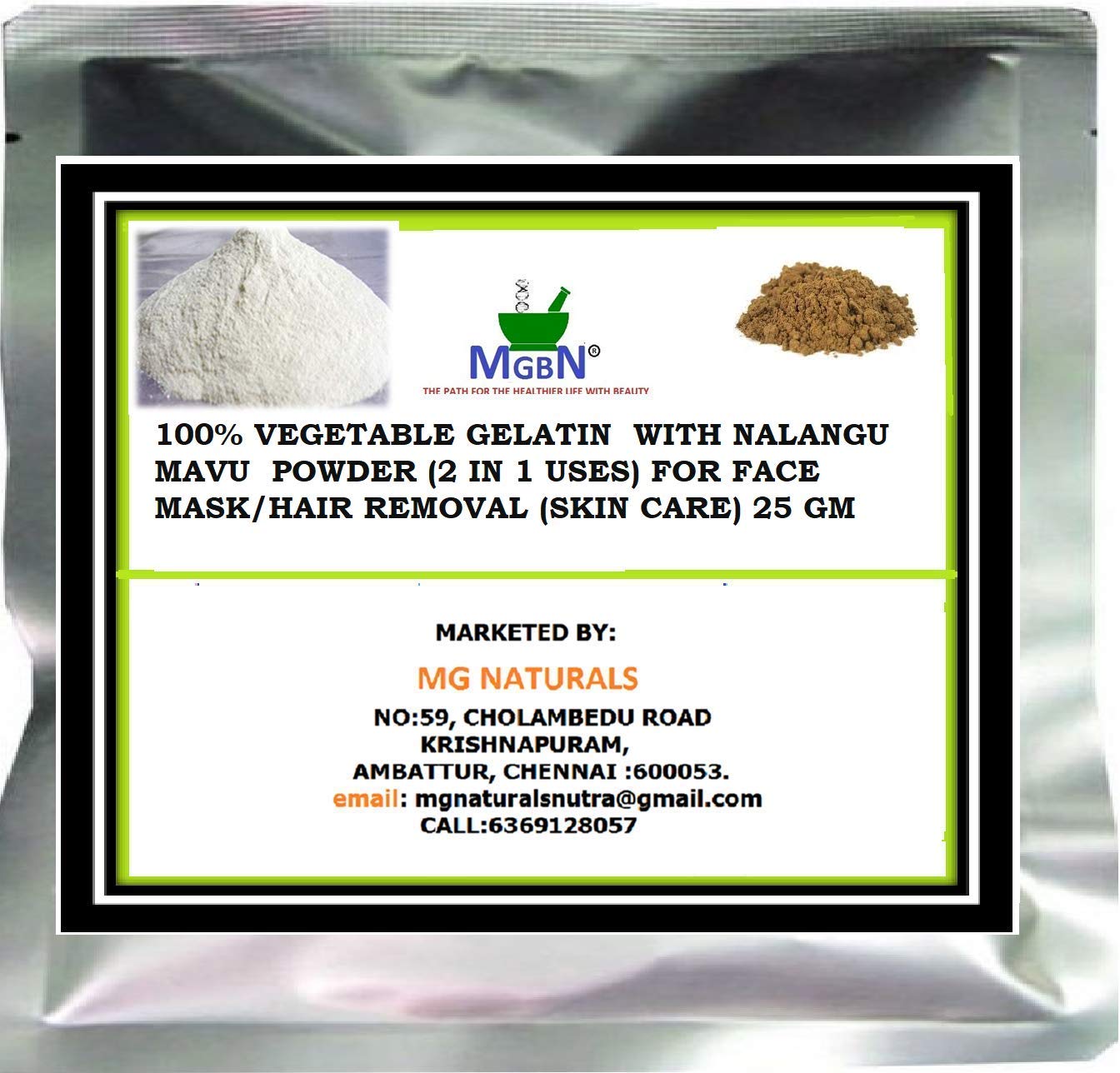 100% Natural Vegetable Gelatin with Nalangu Mavu Powder - 2-in-1 Face Mask & Hair Removal for Glowing Skin - 25g | DIY Skincare & Beauty Treatment at Home