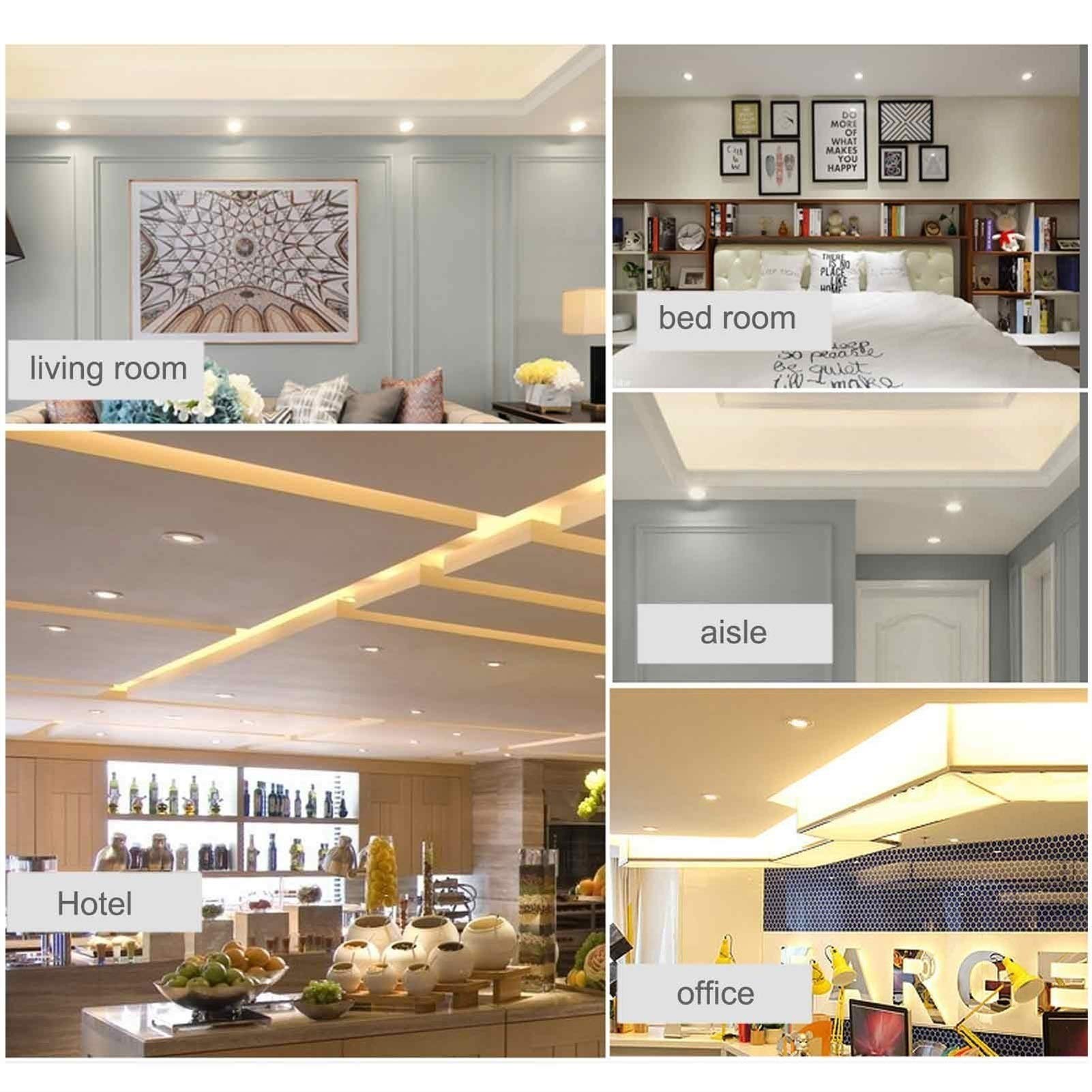 10Pcs 6W Dimmable LED Recessed Ceiling Lights - 3 Color Changing Downlight with Aluminum Alloy Panel - 7-9cm Hole Size for Living Room, Bedroom, Kitchen & Hallway Lighting (Black)