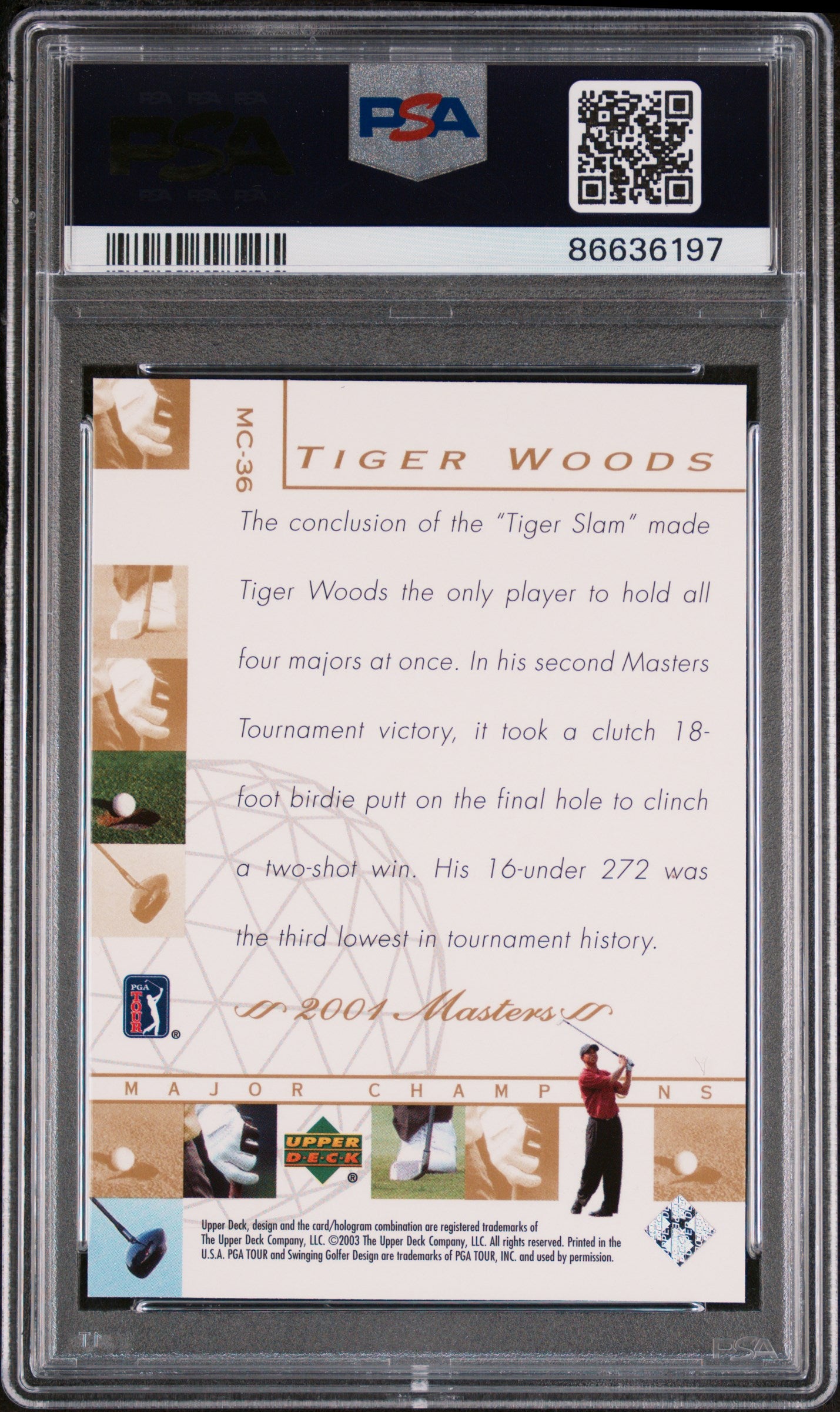 2003 Upper Deck Major Champions Tiger Woods #MC36 PSA 10 Gem Mint - Rare Golf Trading Card for Collectors & Sports Memorabilia Enthusiasts - Perfect for Display, Investment & Gifting