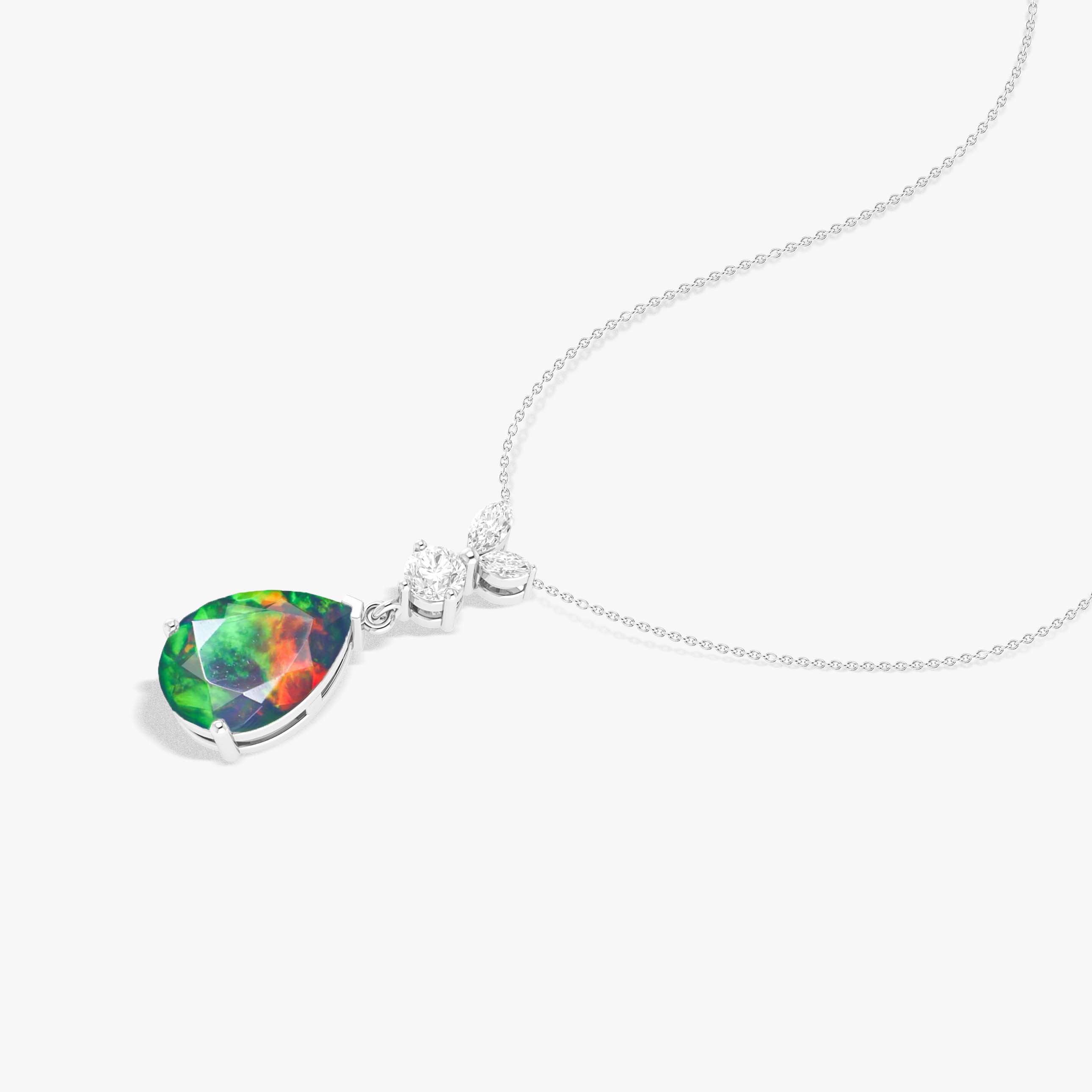 Fire Black Opal Pear Gemstone Pendant Necklace - Elegant Handmade Jewelry for Women, Gift for Her, Perfect for Weddings & Special Occasions