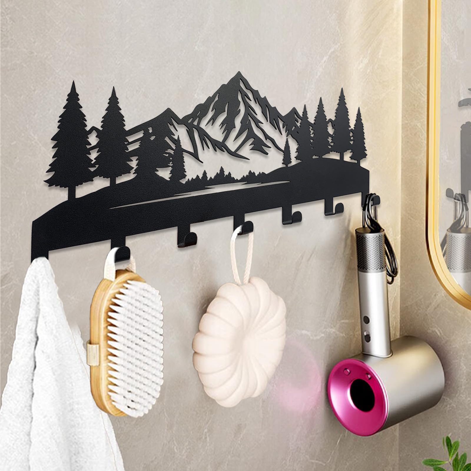 Wall Mounted Key Holder - Sturdy Metal Key Rack with 7 Hooks | Key Organizer for Front Door, Hallway & Office | Rustic Woodland Design for Home & Office Decor | Perfect for Entryway Organization & Small Space Storage