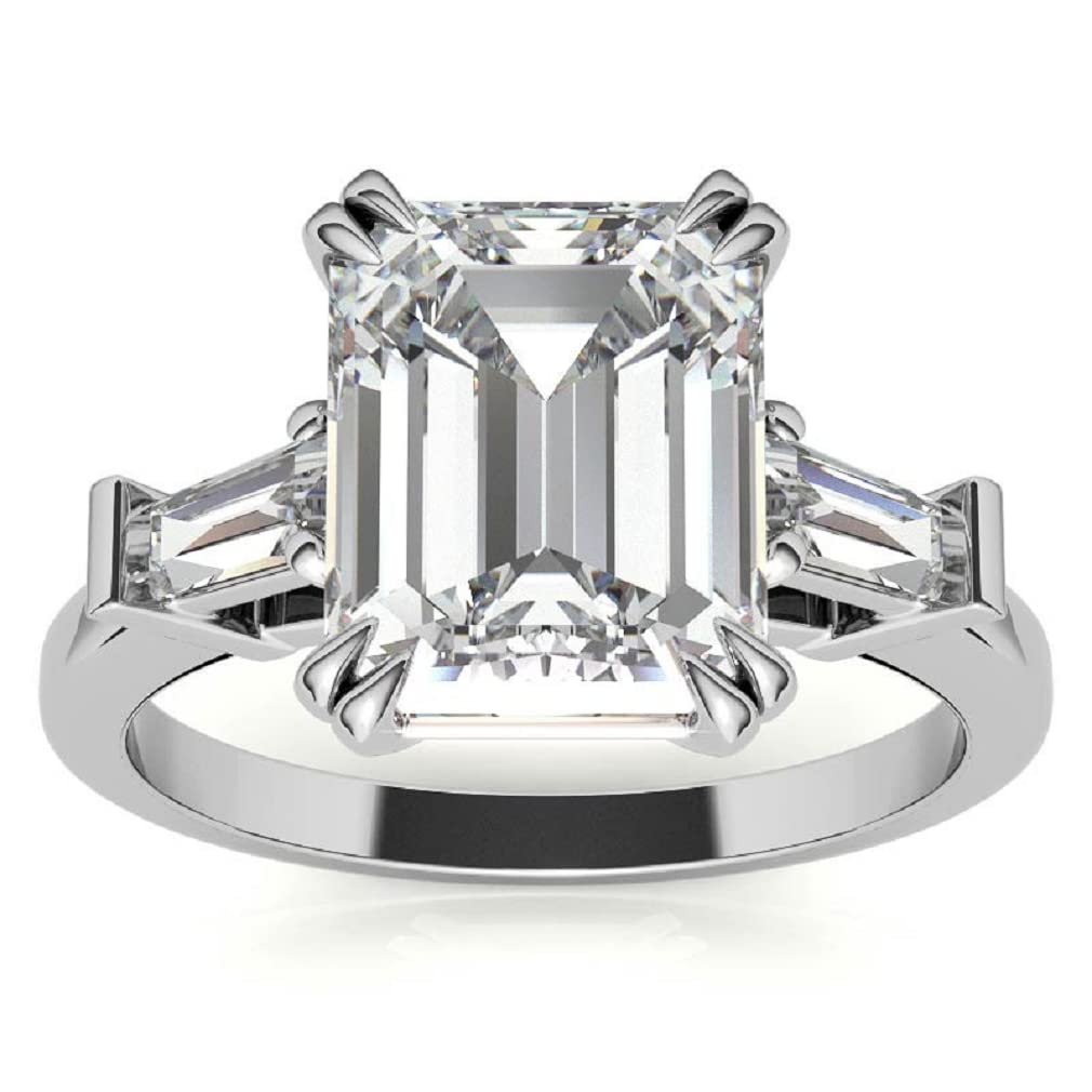 10K Solid White Gold Handmade Engagement Ring - 2.0 CT Emerald Cut Moissanite Diamond Solitaire Wedding Band for Women - Elegant Bridal Jewelry Set for Proposals, Anniversaries & Special Occasions