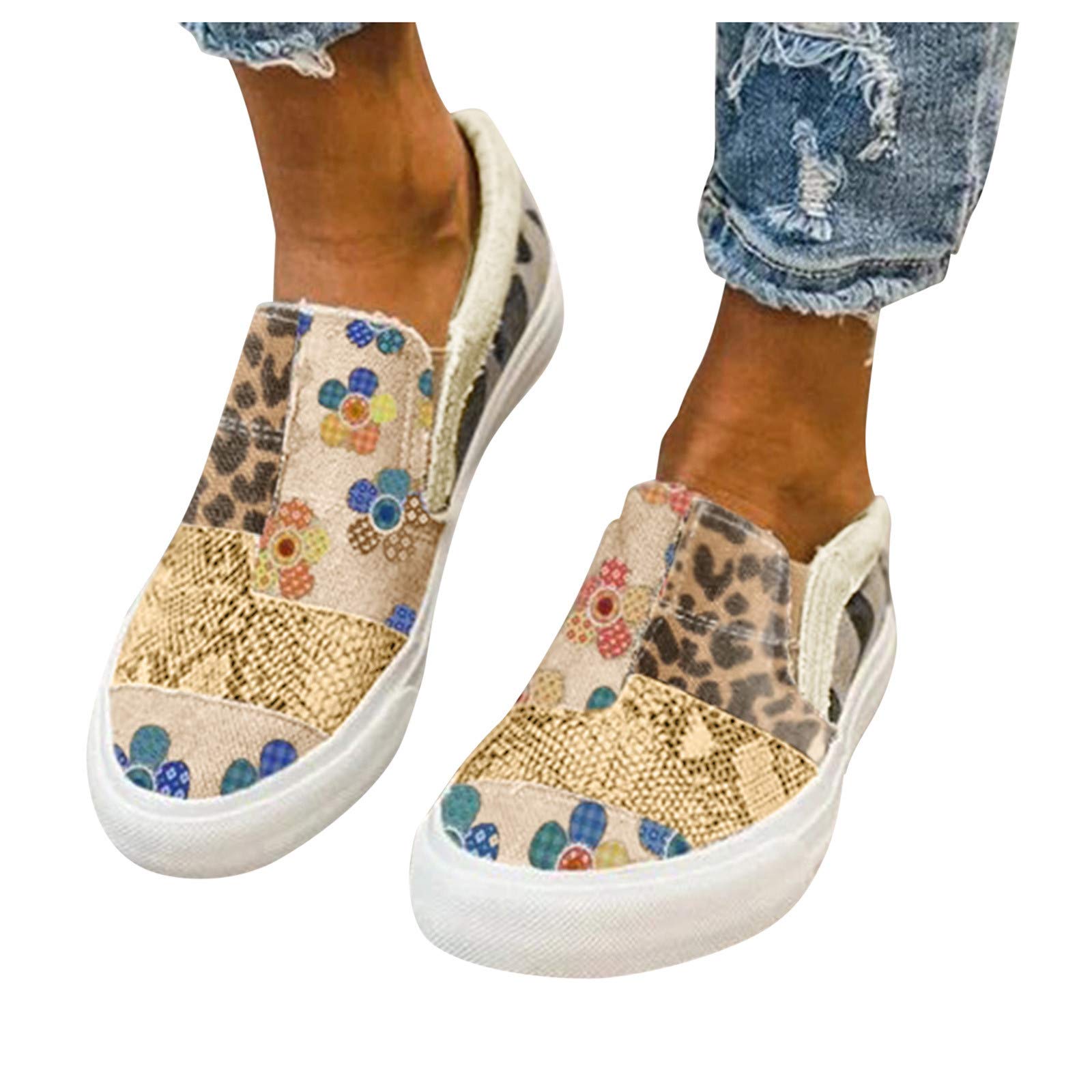 Women's Slip-On Walking Shoes - Fashion Sneakers with Tassel, Casual Canvas Loafers, Laceless Low Top Vintage Flat Shoes for Walking, Travel & Everyday Comfort