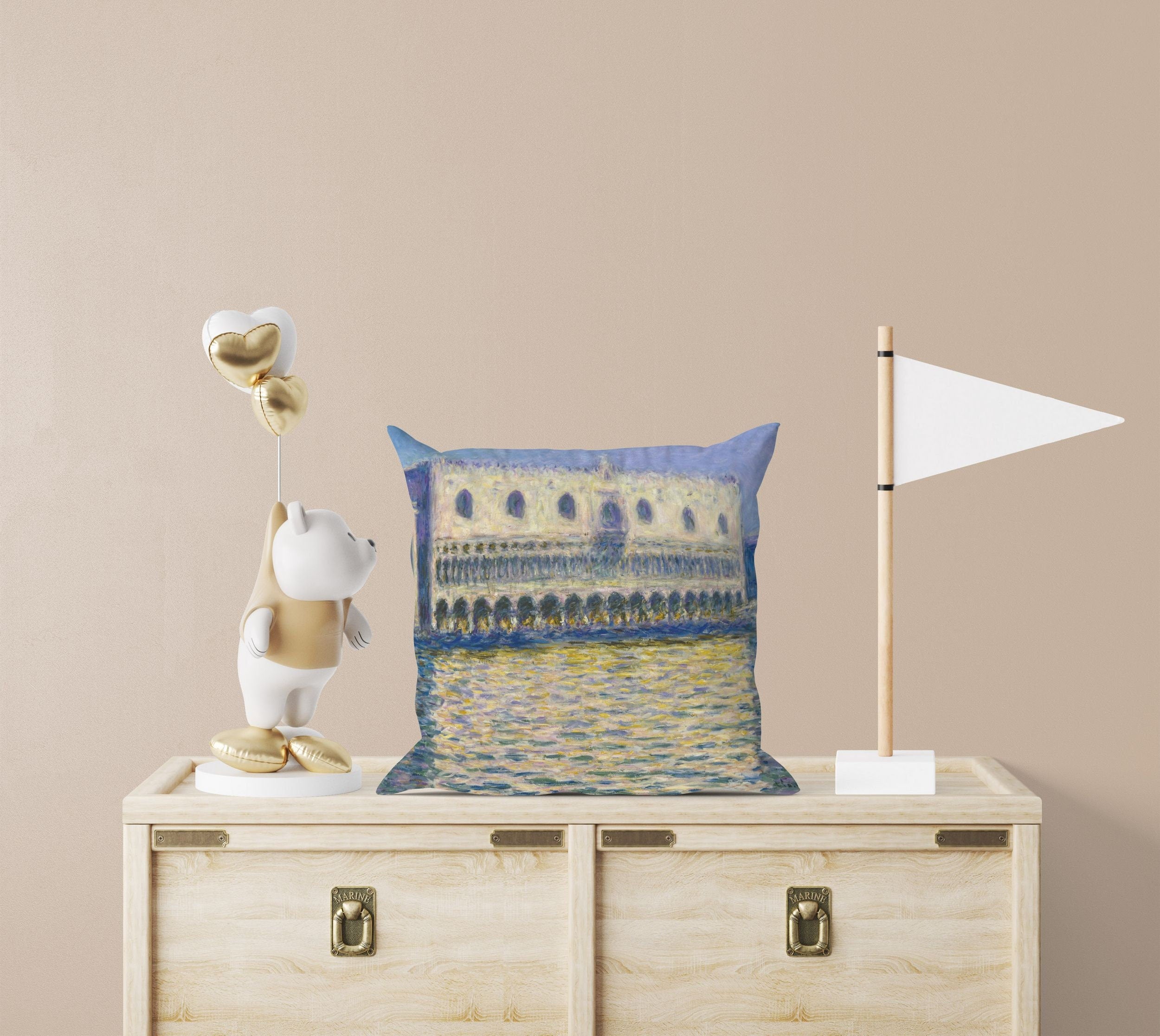 Claude Monet Famous Painting Doges Palace Throw Pillow - Abstract Art Cushion Cover for Sofa, Bed, Living Room Decor - Housewarming Gift Idea for Home Interior Design