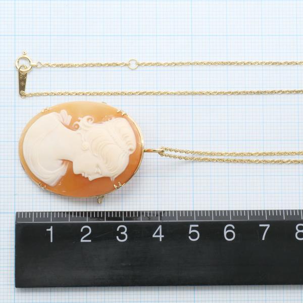 18K Yellow Gold Shell Cameo 2-Way Convertible Necklace & Brooch - Vintage Jewelry for Women, Elegant Gift for Mother's Day, Wedding & Special Occasions