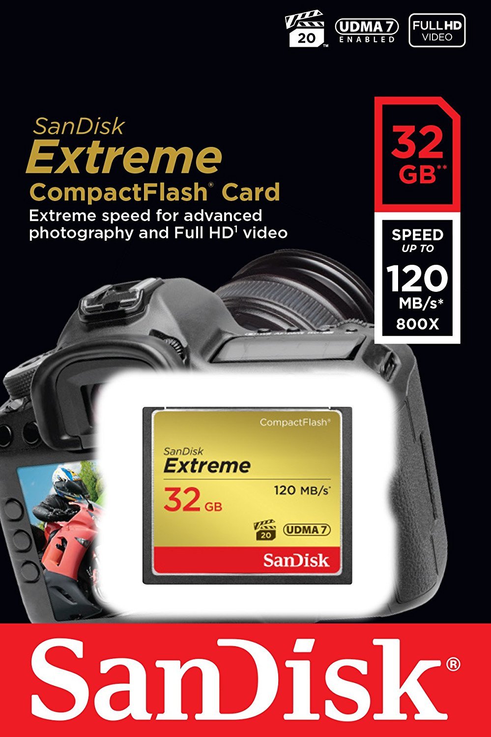 SanDisk Extreme 32GB CompactFlash CF Memory Card - High Speed UDMA 7 for Nikon D300, D300S, D810 DSLR Cameras - Bundle with Microfiber Cloth & Card Reader - Perfect for Professional Photography, 4K Video Recording & Fast Data Transfer