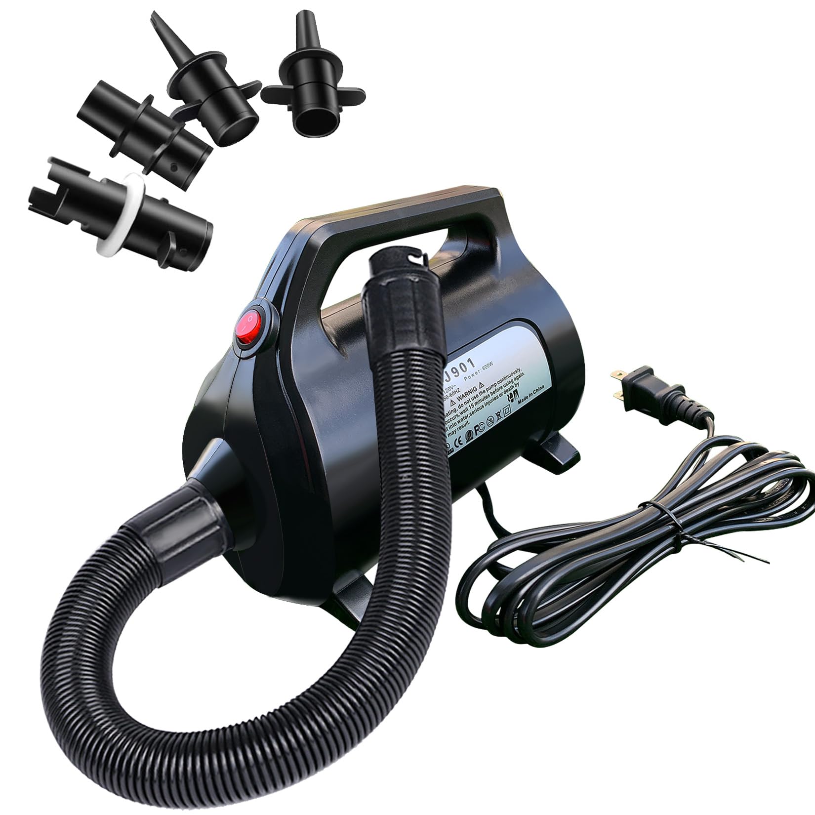 600W High-Power Electric Air Pump for Inflatable Gymnastics Mats, Air Beds, Pool Toys, Rafts & Boats - Fast Inflation Portable Pump for Home, Camping, and Outdoor Use