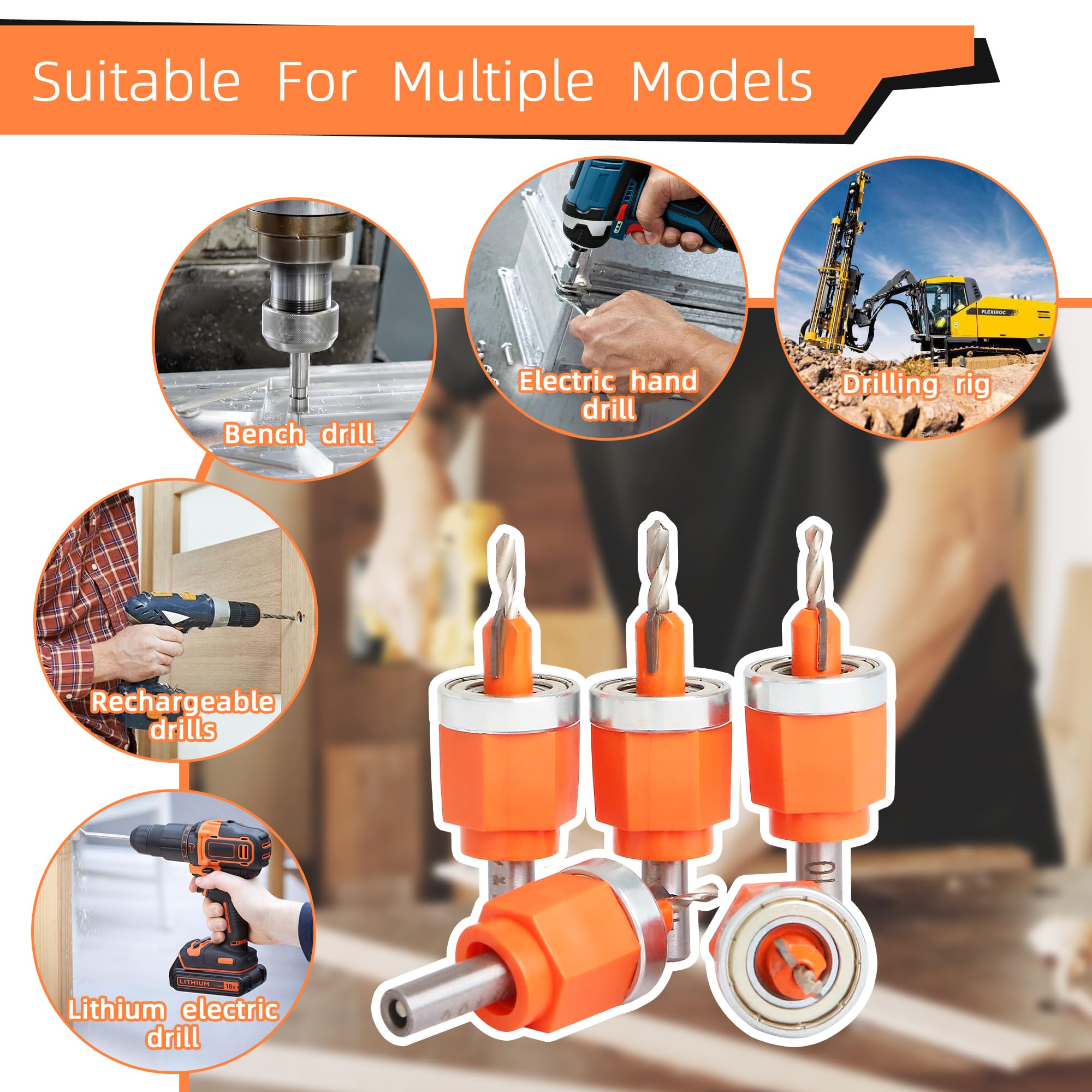 5Pcs Countersink Drill Bit Set - Adjustable Depth Woodworking Kit with 1/8