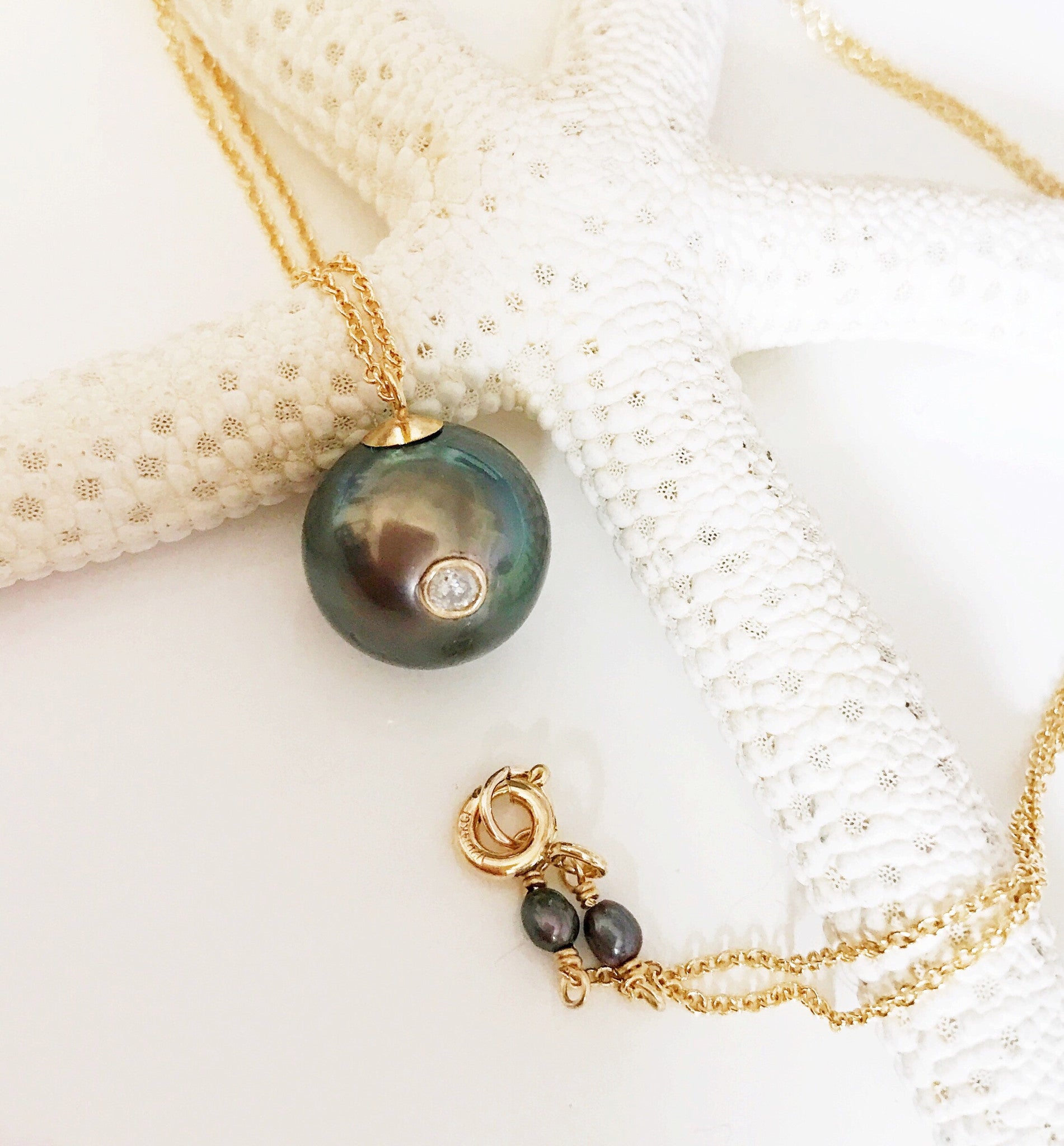 GIA Certified Diamond & Tahitian Pearl Necklace (N163) - Elegant Jewelry for Weddings, Anniversaries & Special Occasions