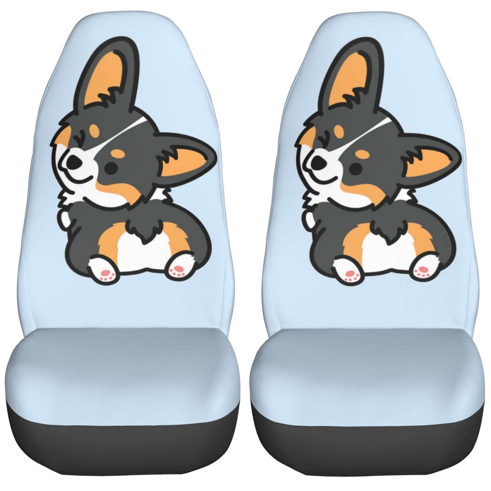 Cute Corgi Tricolor 2-Piece Car Seat Covers Set - Universal Fit for Most Cars, SUVs, Vans & Trucks | Waterproof Front Seat Protectors, Pet-Friendly Auto Interior Accessories for Dog Lovers & Travel Enthusiasts