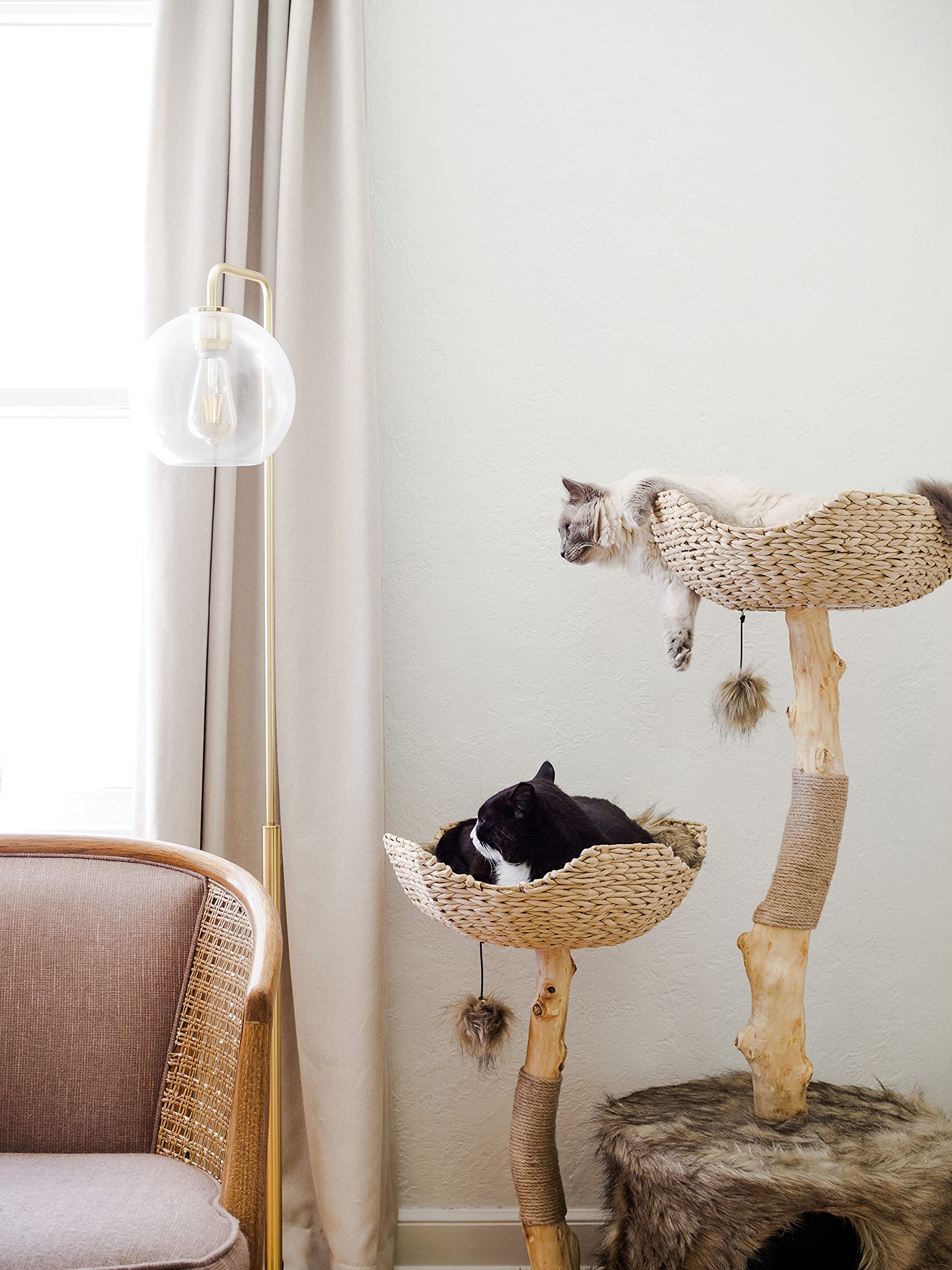 Premium MAU Modern Cat Tree Tower for Large Cats - Natural Wood Cat Climbing Structure with Scratching Posts & Condo - Perfect Gift for Cat Lovers - Ideal for Indoor Play & Relaxation Spaces