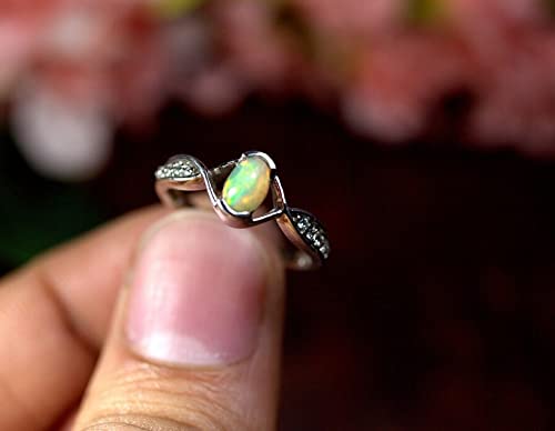 Natural Oval Ethiopian Opal Ring - 925 Sterling Silver Handmade Opal V Design Jewelry - October Birthstone Gift for Women - Wedding, Engagement, Anniversary & Everyday Wear