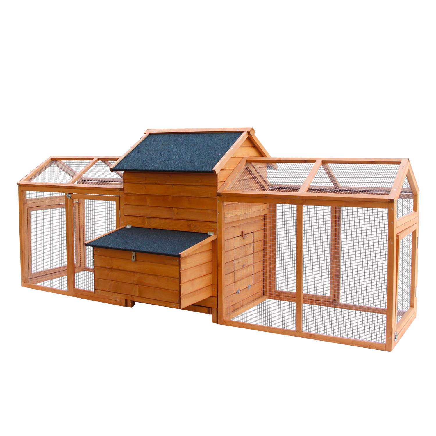 Kinbor Large Wooden Chicken Coop - Outdoor Hen House & Poultry Cage with 2 Running Areas, Removable Tray, Nesting Box & Ramp (100in) - Perfect for Backyard Chickens, Rabbits & Small Animals - Durable & Spacious Shelter for Farm, Garden & Homestead Use