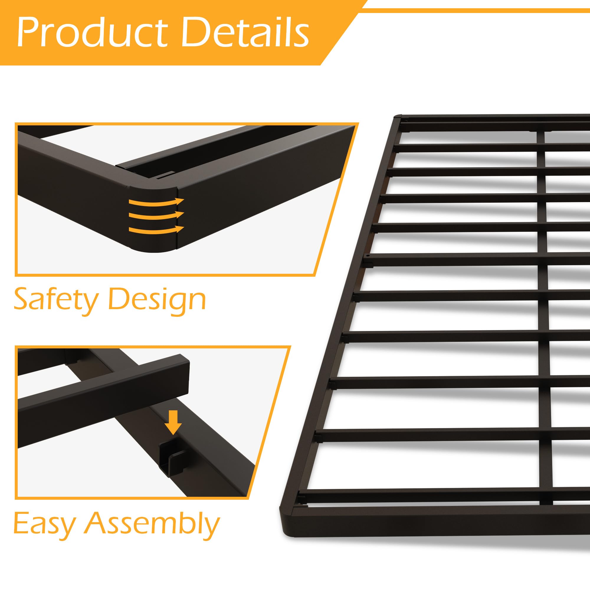 **Queen Size Low Profile 2 Inch Box Spring - Heavy Duty Metal Bed Base & Bunkie Board - Noise-Free Mattress Foundation for Easy Assembly - Black - Perfect for Bunk Beds, Trundle Beds & Platform Frames**