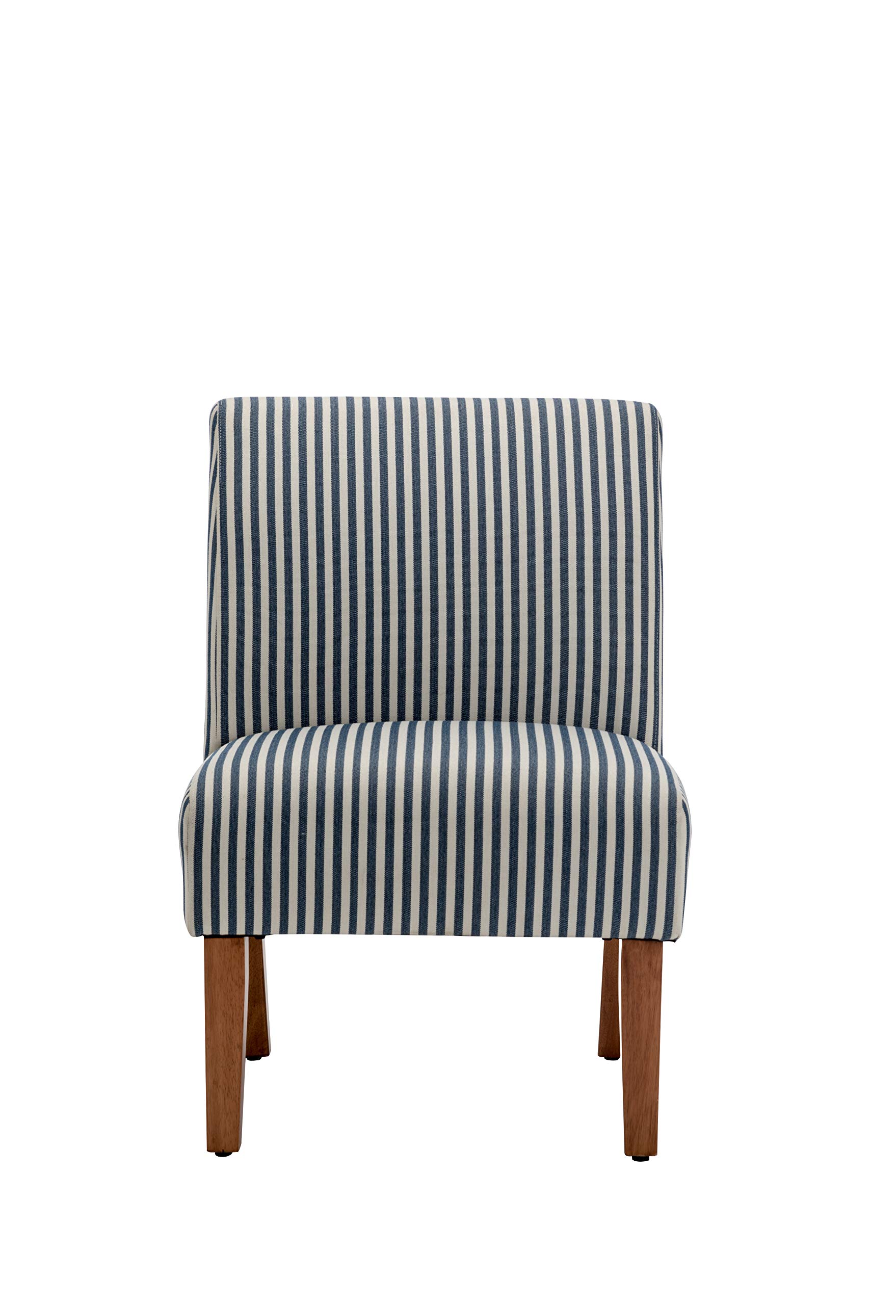 Wovenbyrd Classic Armless Slipper Accent Chair with Solid Wood Legs - Navy & White Striped Fabric Upholstery - Perfect for Living Room, Bedroom or Office Decor