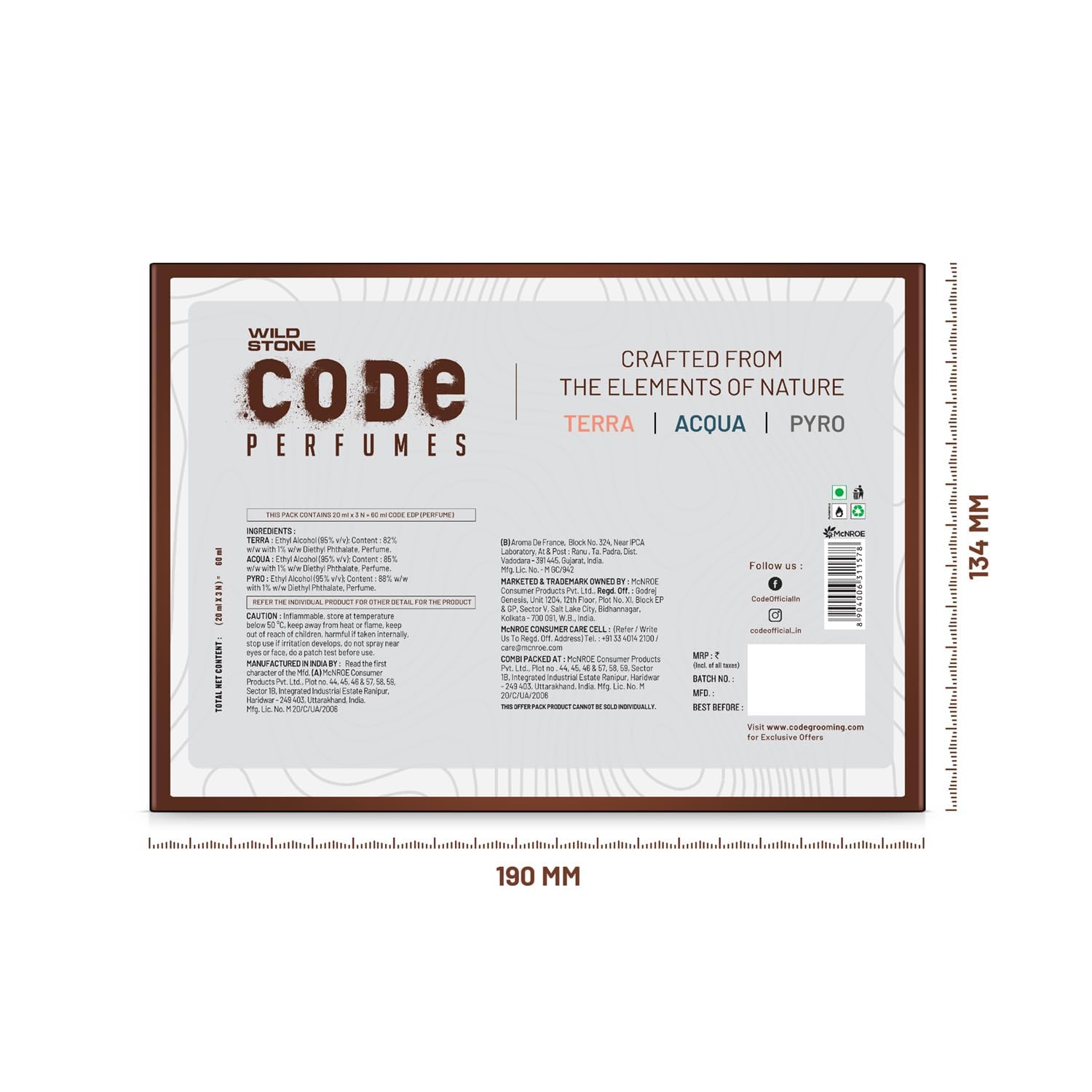 Wild Stone CODE Premium Cologne for Men - 3 Pack (20ml Each) | Long Lasting Luxury Fragrance Gift Set | Birthday, Anniversary & Special Occasion Present for Him, Husband, Brother | Perfect for Date Night, Office & Formal Events