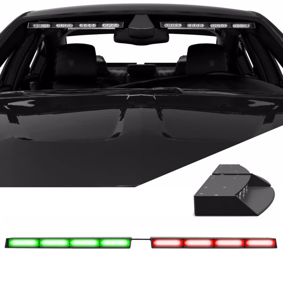 SpeedTech Lights Raptor-X TIR LED Strobe Light Bar - Red/Green Emergency Vehicle Lights with Cigarette Lighter Plug Controller for Police Cars, Trucks & Emergency Vehicles - Perfect for Roadside Assistance & Nighttime Visibility