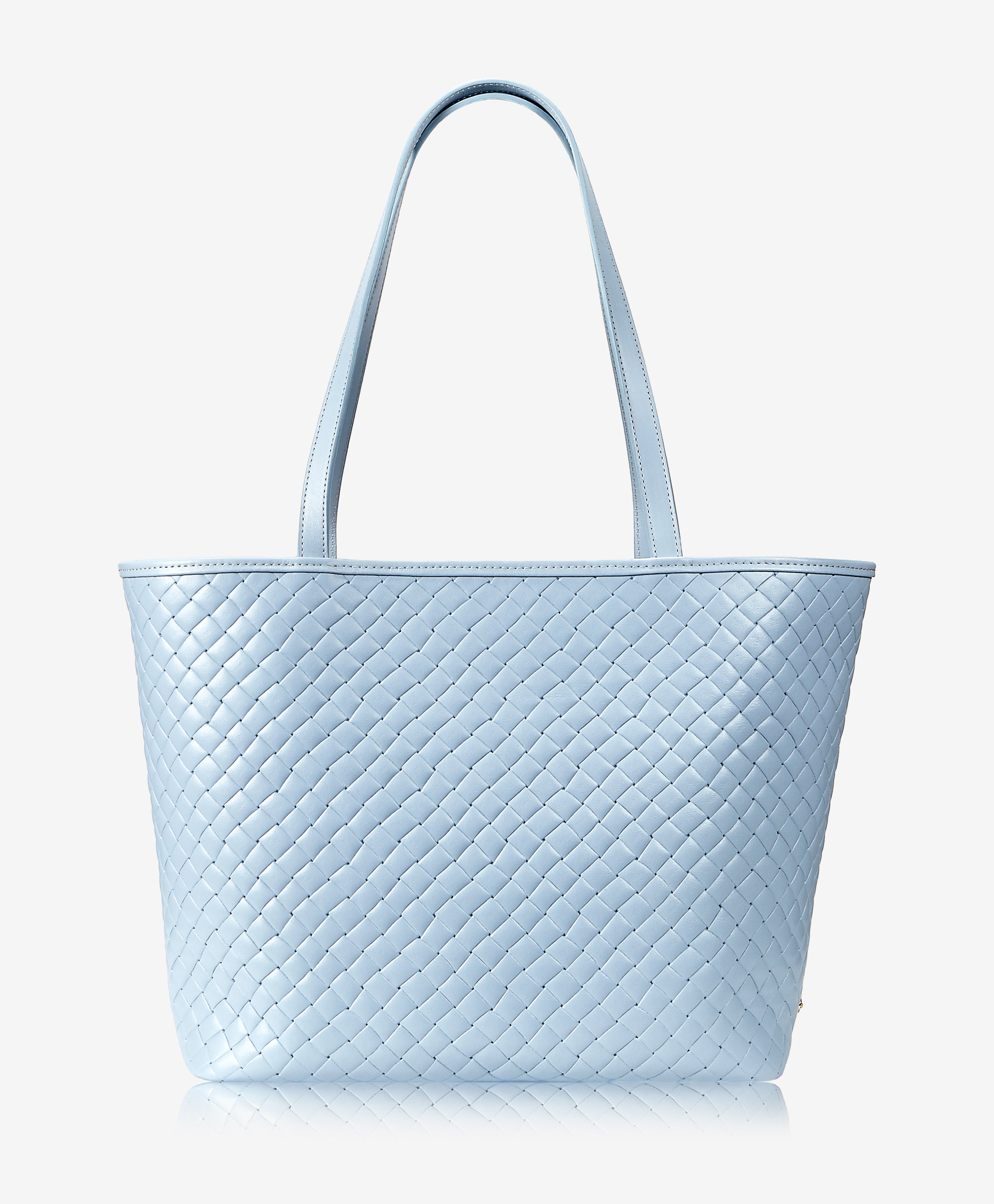 Isla Tote Bag Light Blue | Genuine Italian Leather with Embossed Woven Design | Perfect for Work, Travel & Everyday Use