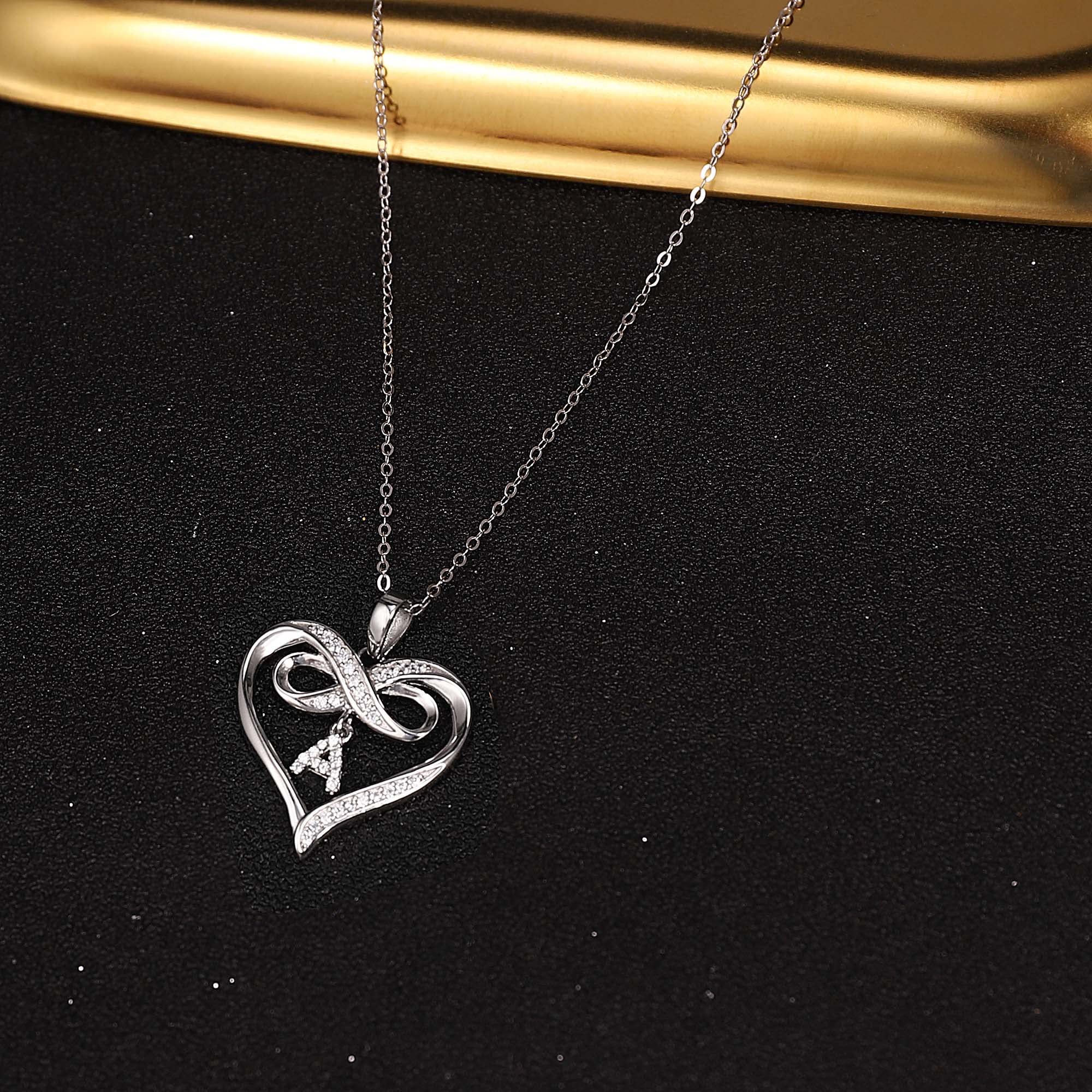 Infinity Heart Initial Necklace for Women - 925 Sterling Silver Personalized Name Necklace, Dainty Heart Pendant Jewelry Gift for Her | Perfect for Valentine's Day, Anniversary, Birthday & Everyday Wear