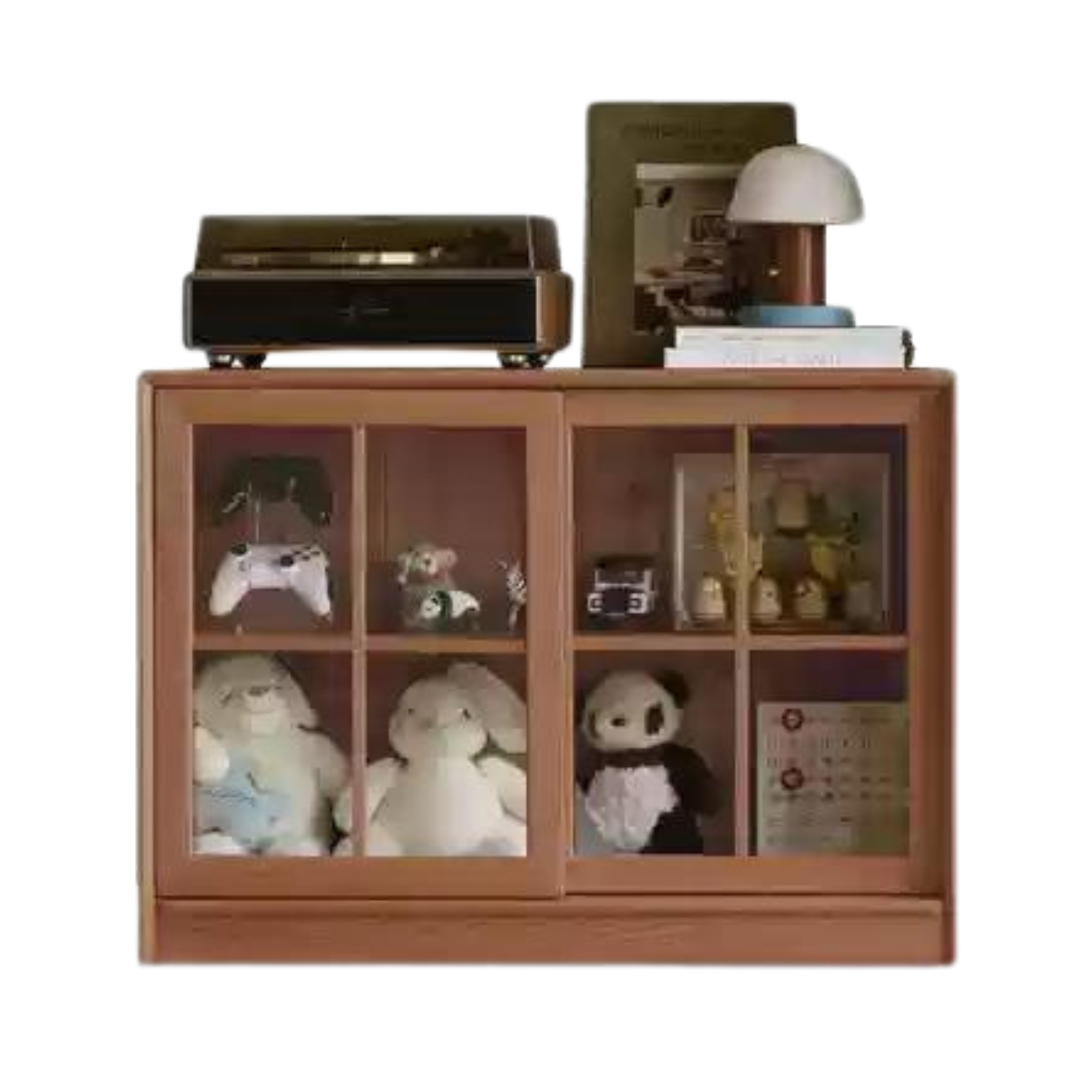 Solid Oak Wood Sliding Door Bookcase - Rustic Bookshelf for Living Room, Bedroom, or Home Office Storage