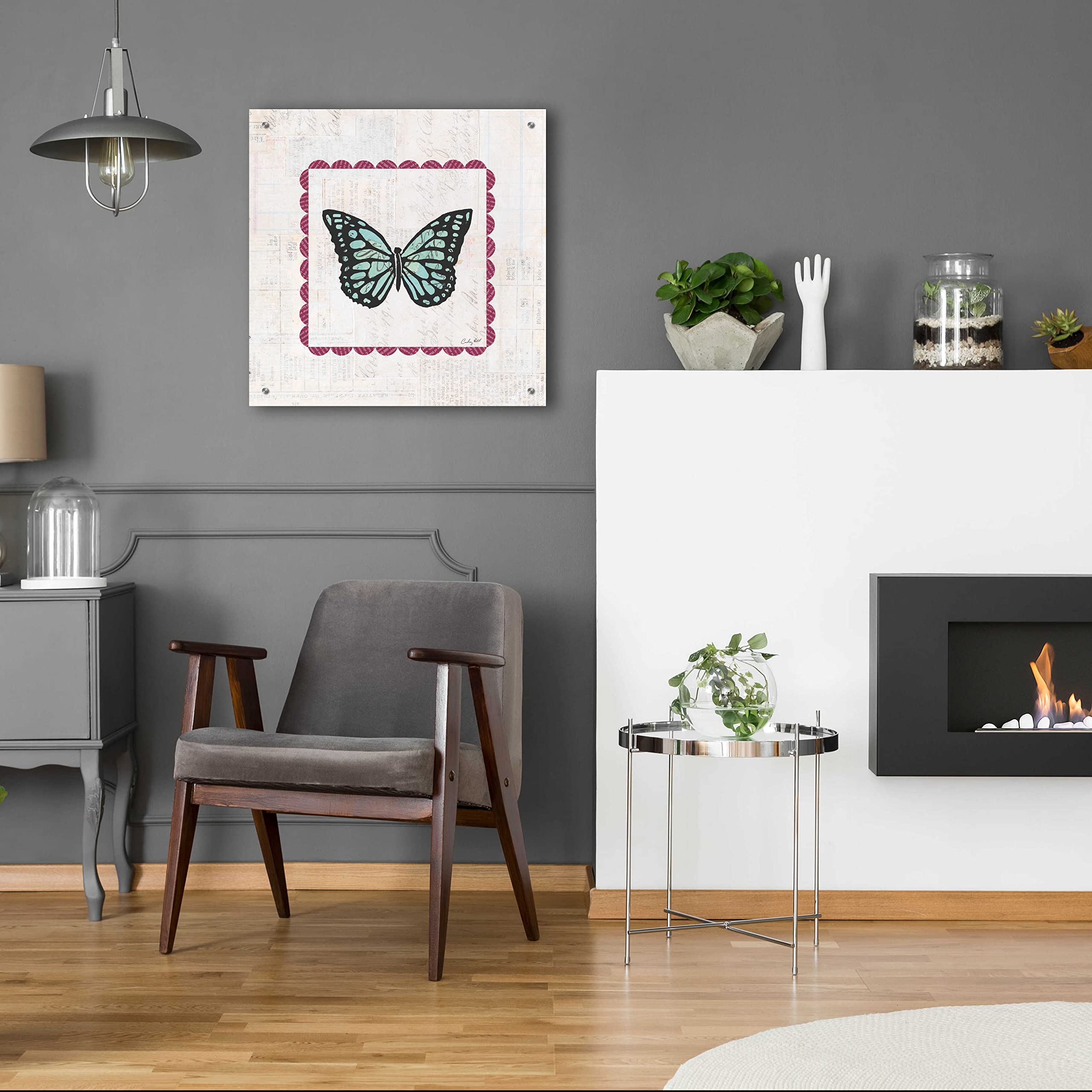 Courtney Prahl Butterfly Stamp Bright Acrylic Glass Wall Art - 24x24 Inches Modern Home Decor for Living Room, Bedroom & Office