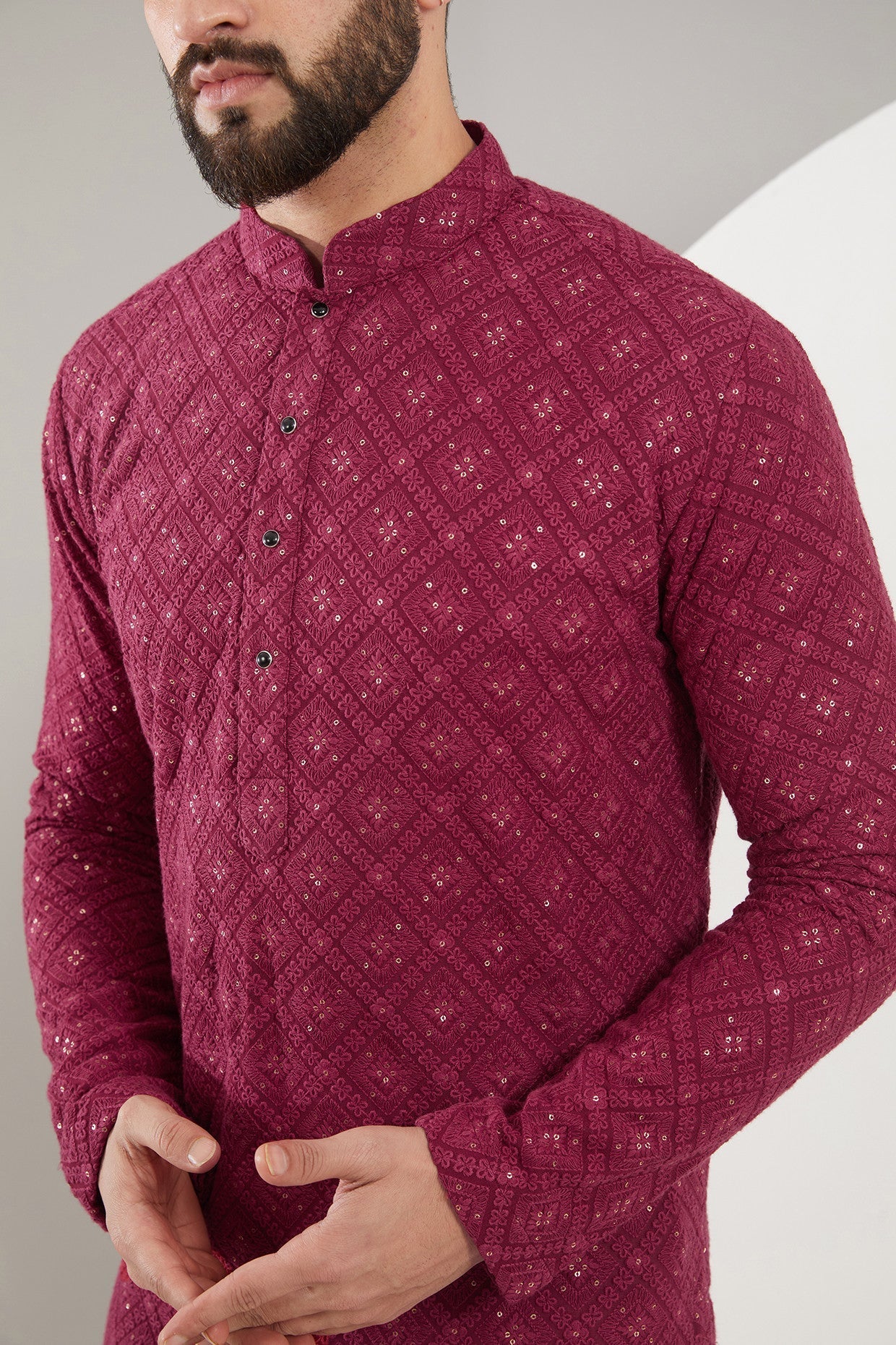 Elegant Maroon Chikankari Kurta with Heavy Thread & Sequined Embroidery | Traditional Indian Ethnic Wear for Women | Perfect for Festivals, Weddings & Special Occasions