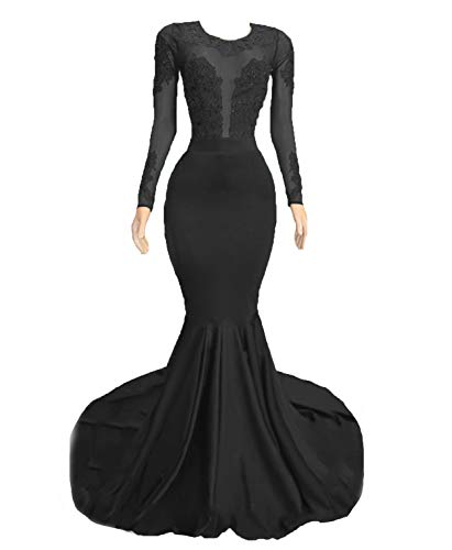 Graceprom Women's Elegant Satin Lace Long Sleeve Mermaid Maxi Prom Dress for Formal Events, Evening Gowns, Wedding Guest & Special Occasions