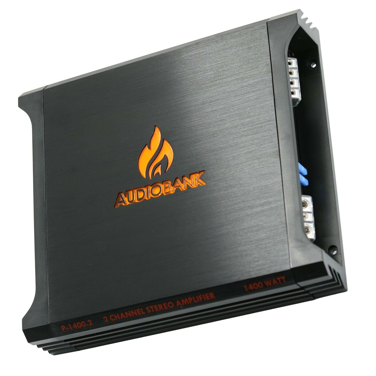 Audiobank AB1400.2 2400W 2-Channel Class A/B Car Amplifier - 2 Ohm Stable, Bass Control, Bridgeable, LED Indicator with 4 Gauge Amp Kit (Blue) - Perfect for Car Audio Upgrades & Bass Enhancement Systems